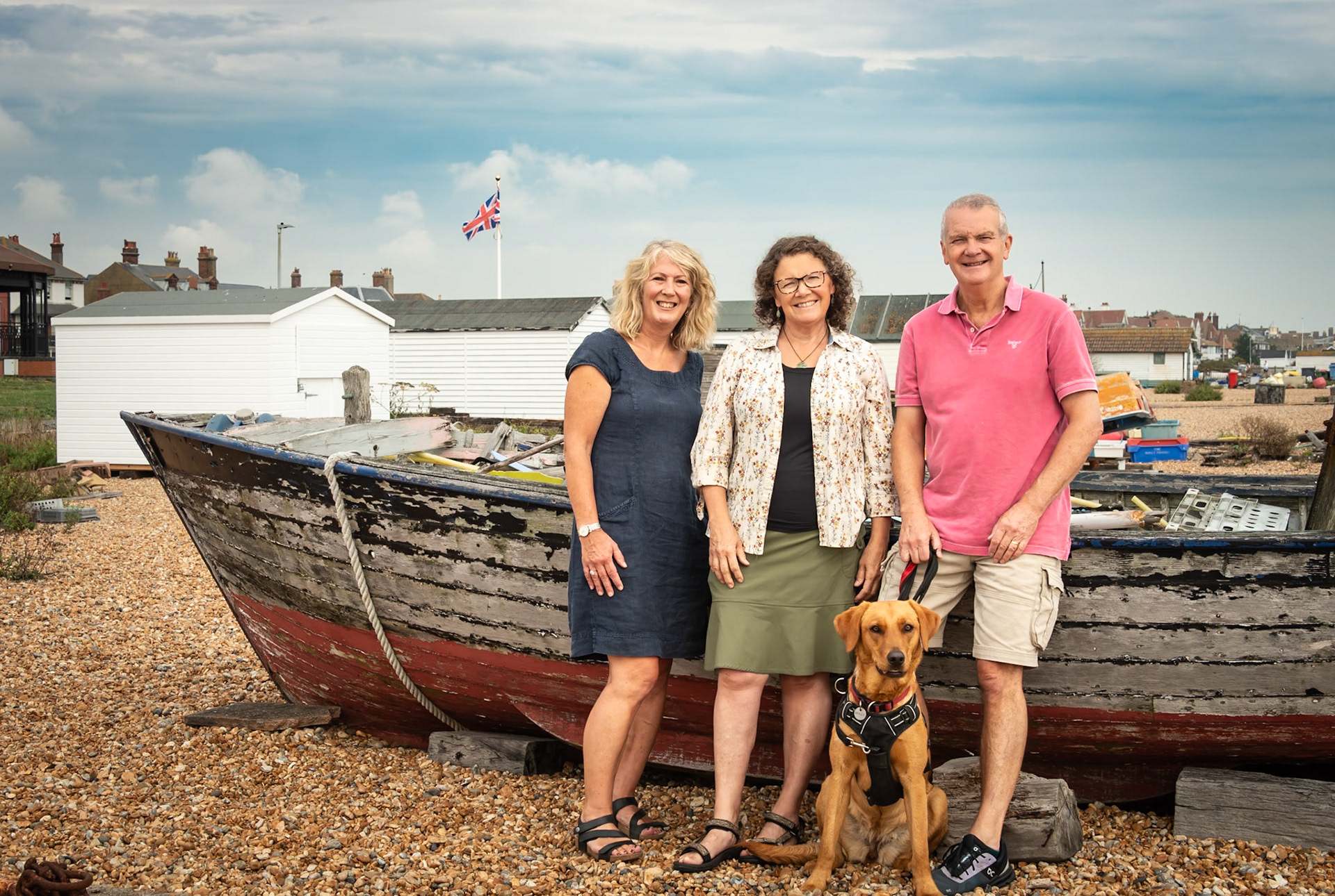 Caroline and Jeremy with Jeremy's sister Rosemary (centre) who is visiting from Washington State, USA. Walmer Beach, 7th September, 2024.