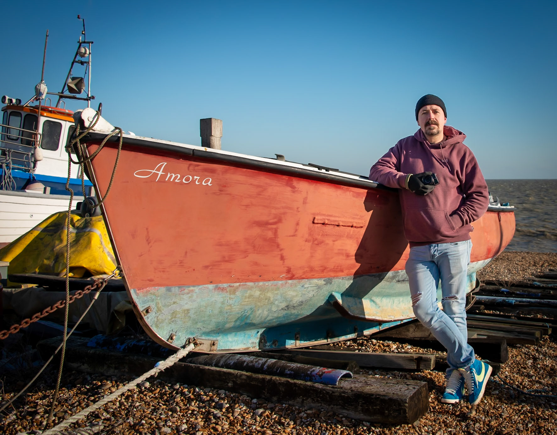 Tee Morrison, a custom bicycle builder and photographer. Deal Beach, 9th January, 2024.