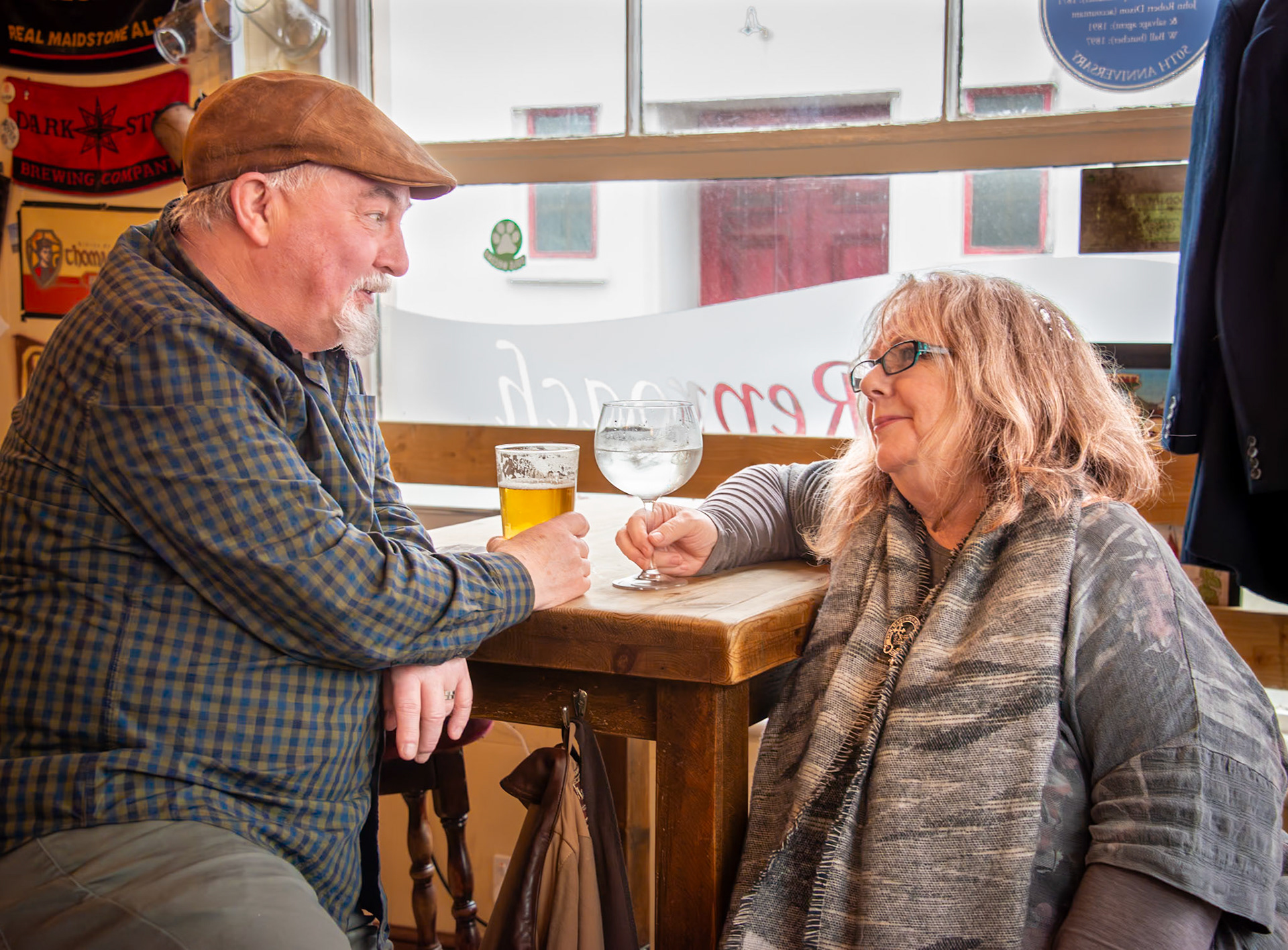 Eddie and Mary Gaines, regulars at the Just Reproach, Deal's Micropub, King Street, 16th March, 2024. Eddie and Mary are fellow DFL's (Down From Liverpool).  