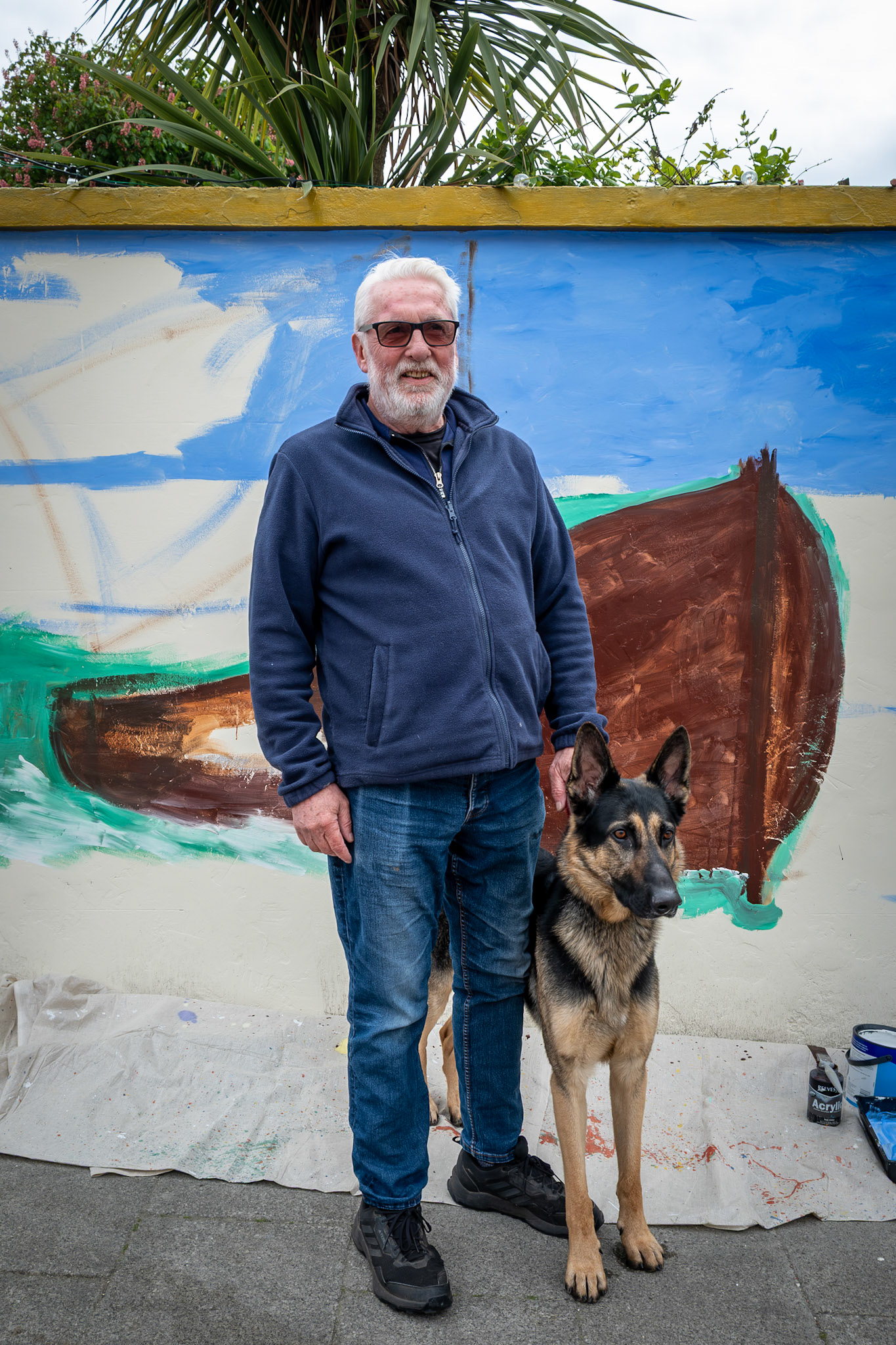 Brendan Carrick, proprietor of the Walmer Castle PH, South Street, Deal and his dog Barry. Brendan will be featured in the new mural being painted as part of Deal Art Streets by Stephanie Fuller and Panny Bearman. www.denizensofdeal.com