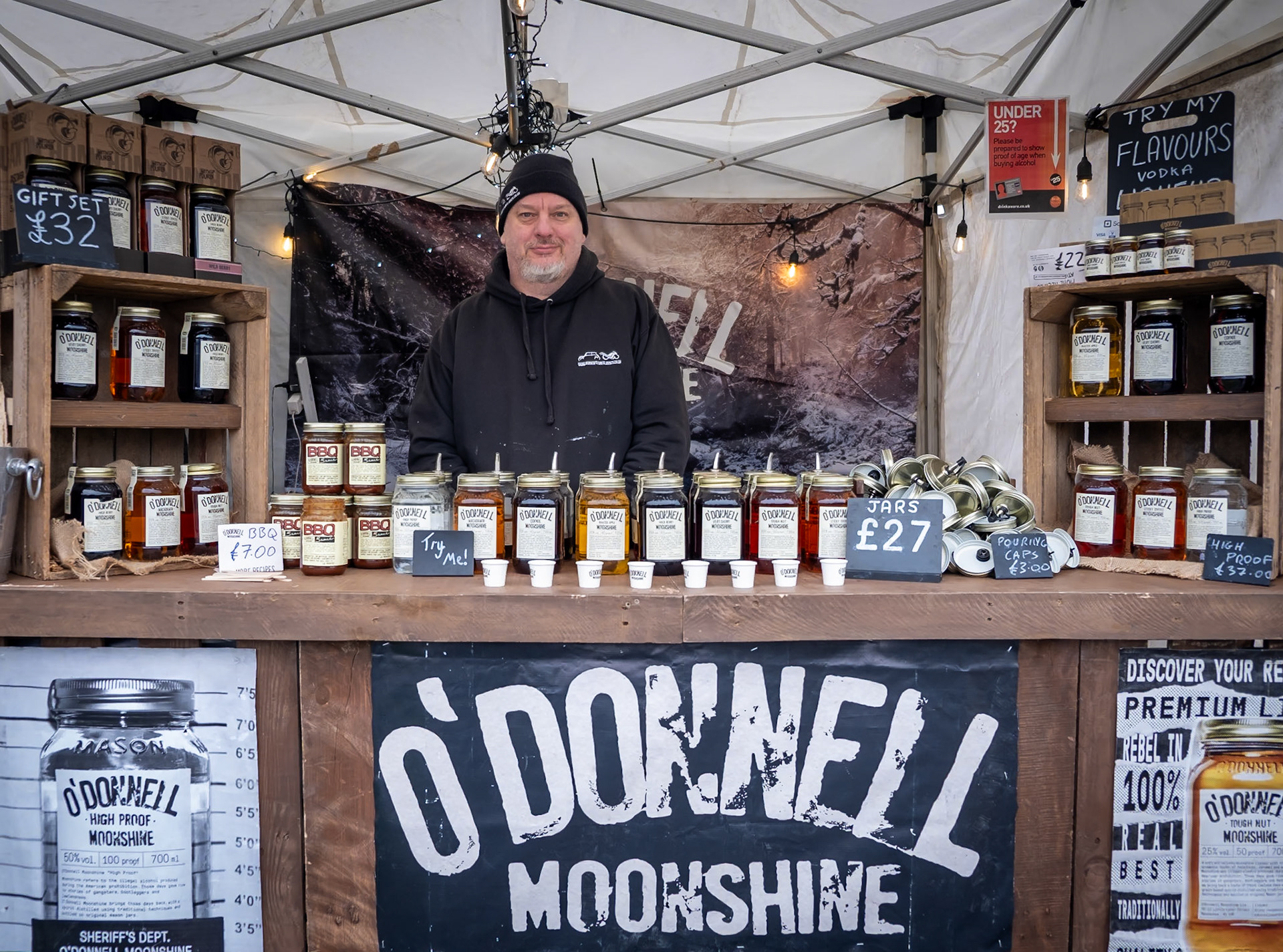 Ian, selling O'Donnell Moonshine at the Christmas Market, Deal Castle, 2nd December, 2023.