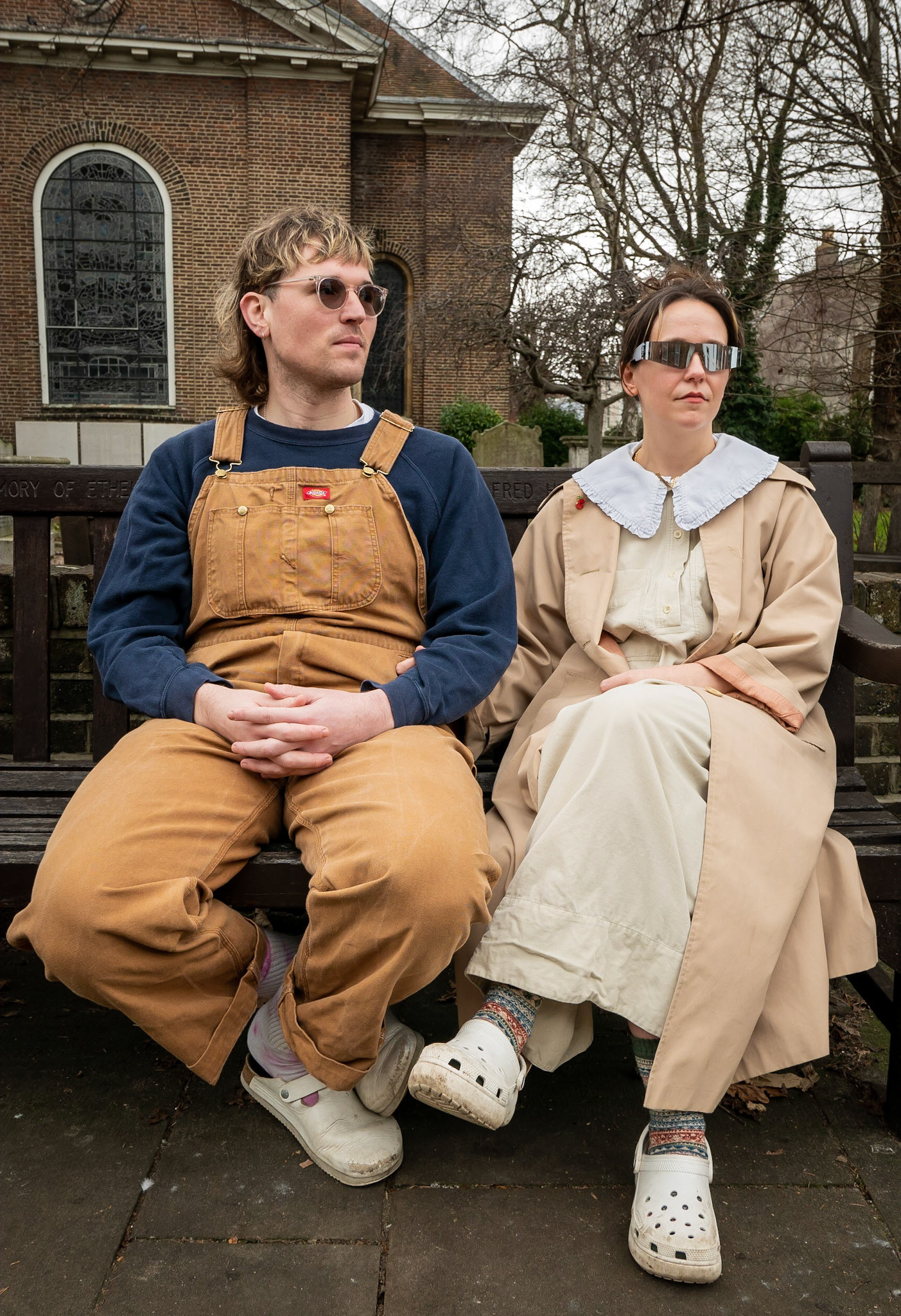 Max and Alex outside St George's Church, High Street, Deal, 18th February. Max is a journalist. Alex is an artist.