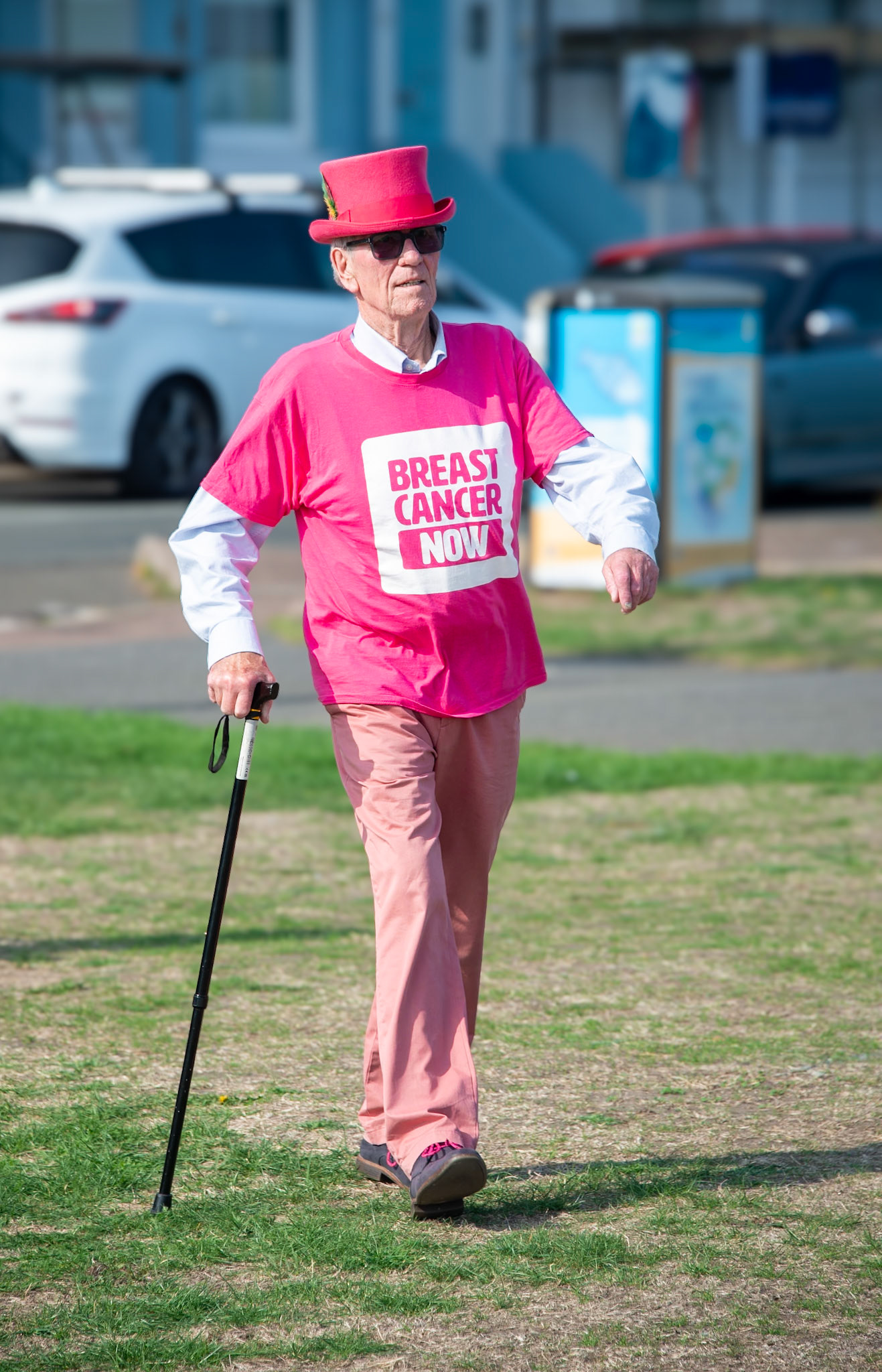 The legendary Mike Griggs, organiser of the Clifftop Challenge, at the handover of the cheque for £300,000 to Breast Cancer Now, 27th September, 2026. 