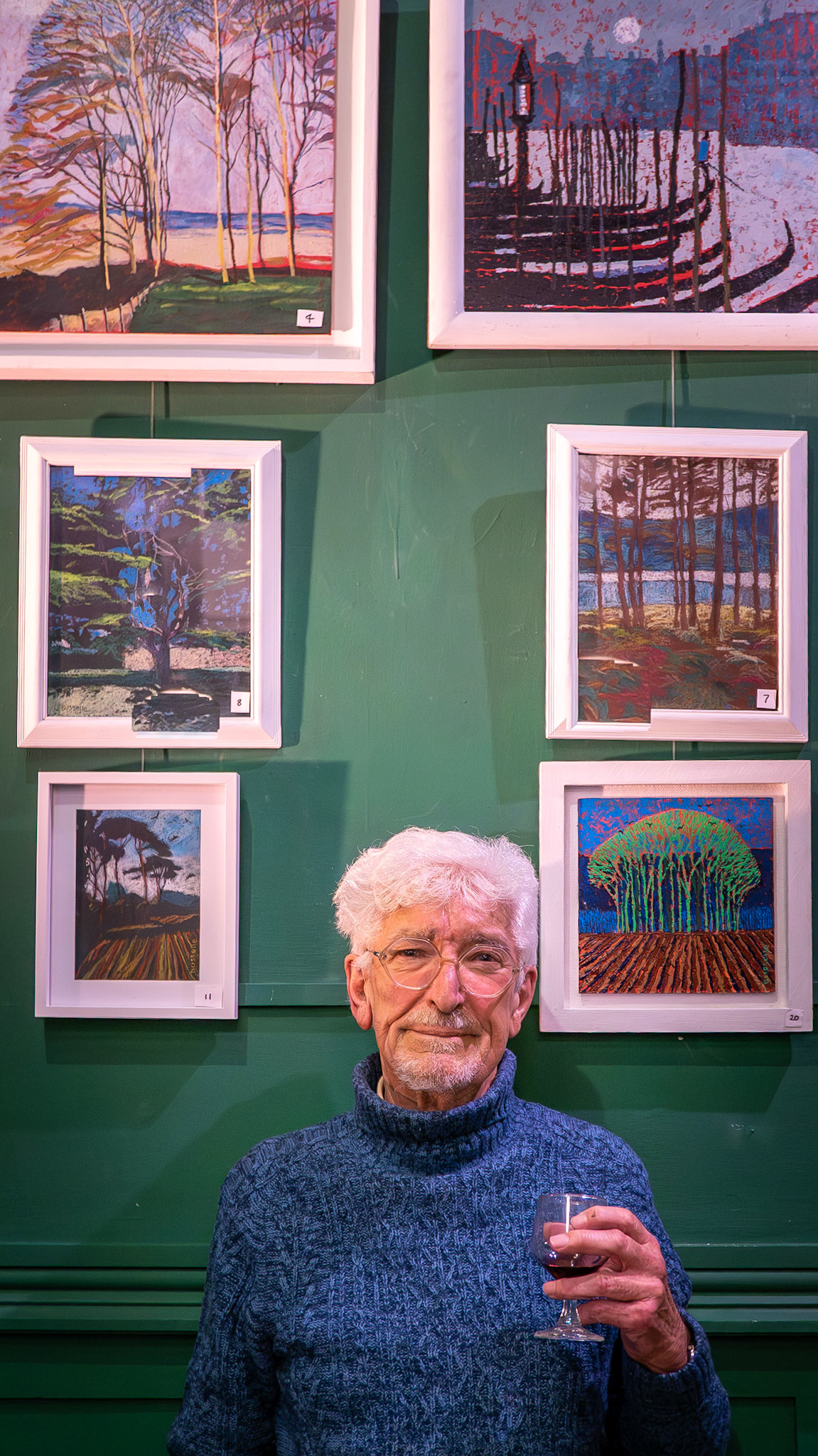 Brian Busselle exhibiting at the South Eeast Artists' Exhibition Bar, Astor Theatre, 3rd December, 2025. Brian paints in oils, acryics and oil pastels and produces landscape images in an inimitable, abstract style. Brian was previously a graphic designer in advertising. He later travelled to France to pursue his passion for painting and later returned to Cornwall and joined the St Ives Society and Artists where he won awards across the south west. He now lives and paints in Deal and is a regular exhibitor in Open Studios. 