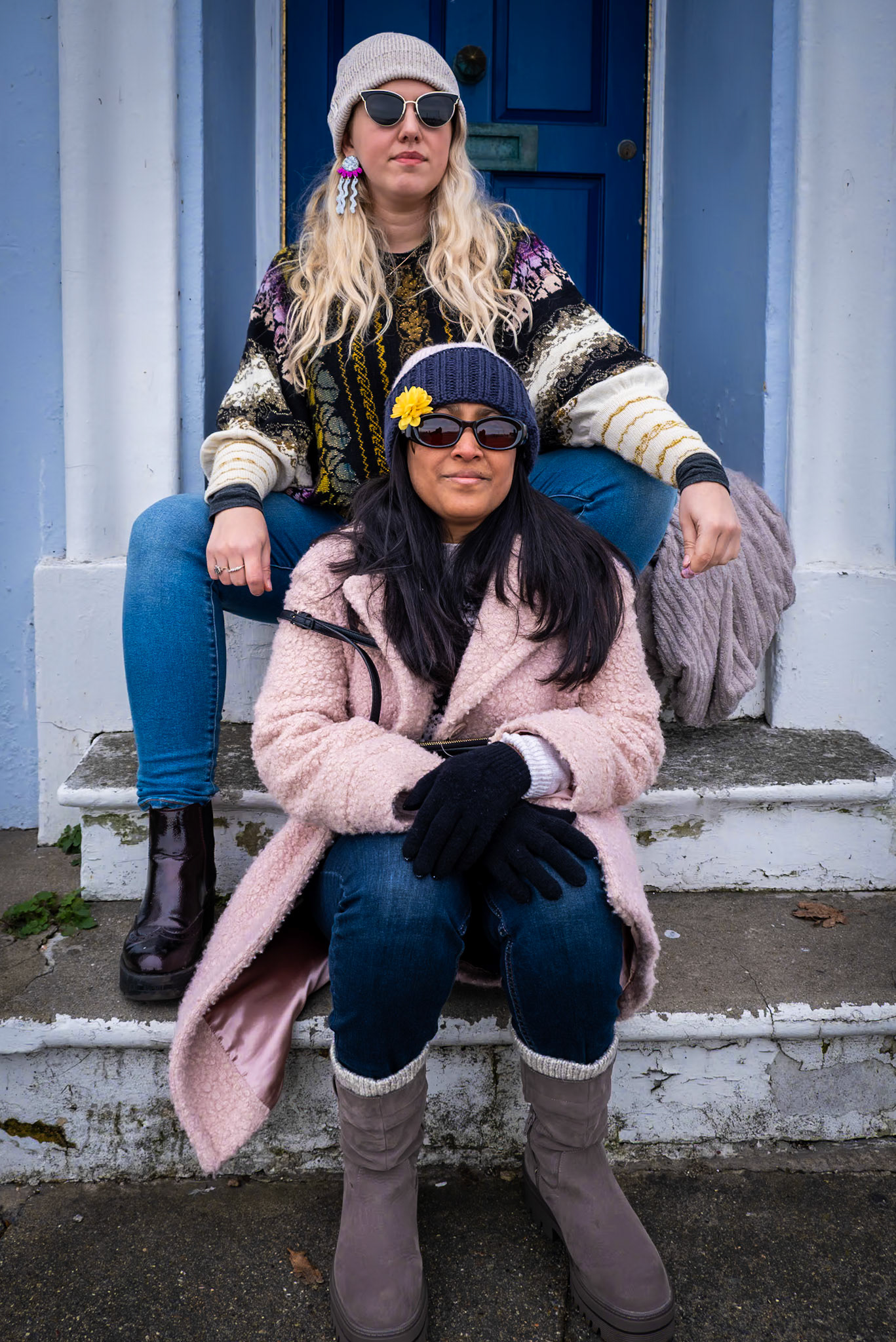 Jackie and Has, Beach Street, 26th November, 2023.  Jackie is a writer; Has is a full time Mummy.