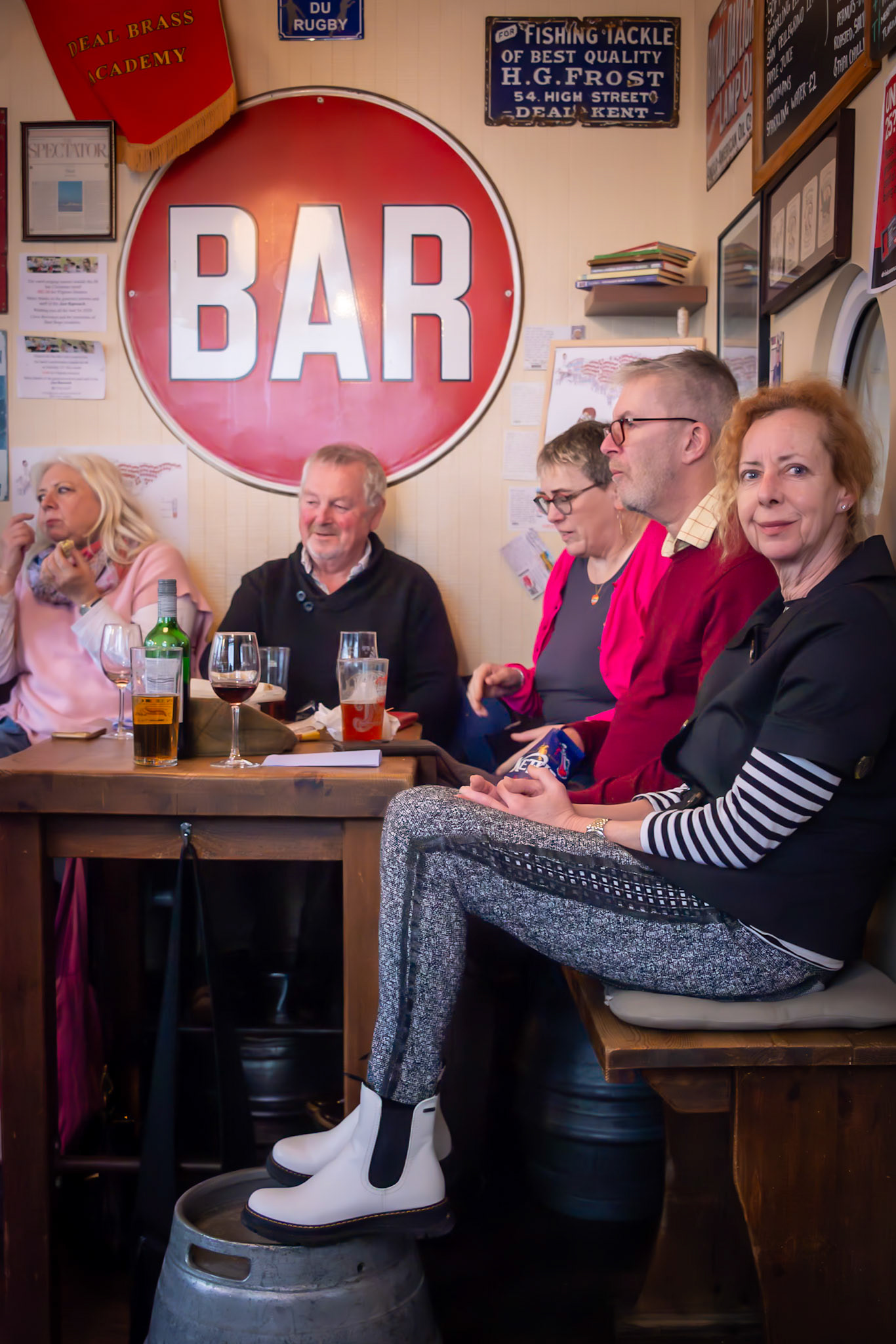 The usual suspects: Ann, Mick, Julie, David and Susan. At the Just Reproach Quiz, 1pm, Market Day, 24th February, 2024.
