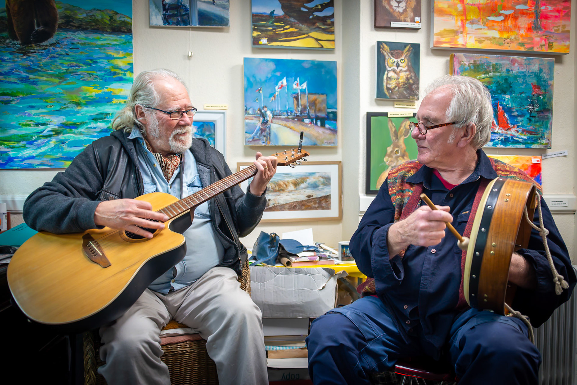 Johno and Stuart, formerly part of the Cornershop Jam, playing at Penny Bearman's drinks party, Sea Lark Studio, Broad Street, 13th December, 2024.