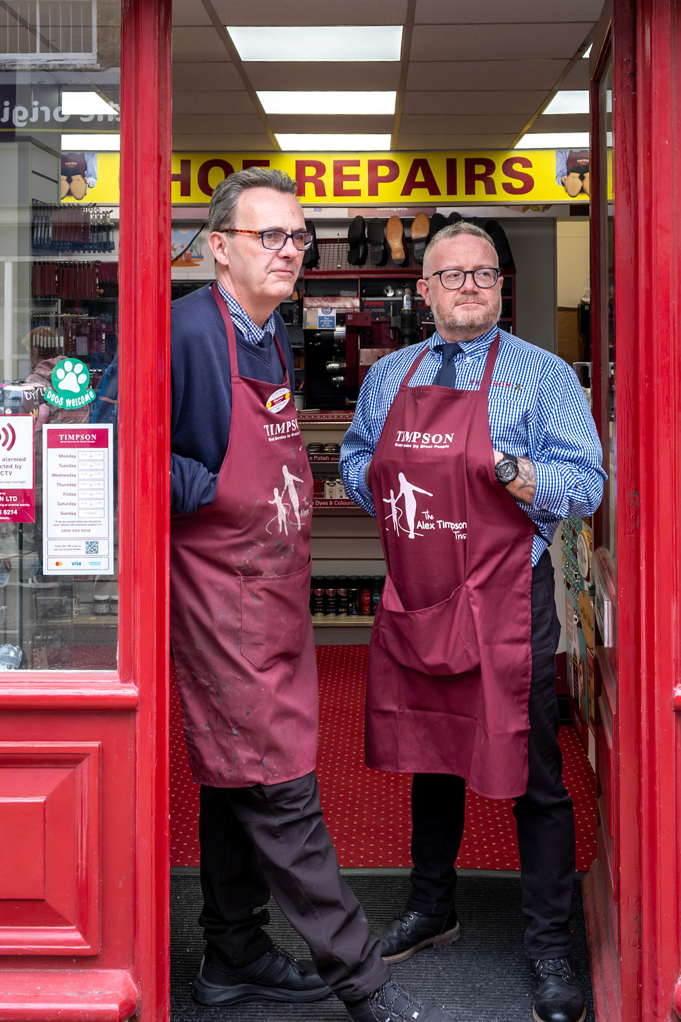 Steve and Ian who run Timpsons on the High Street, 11th April.
