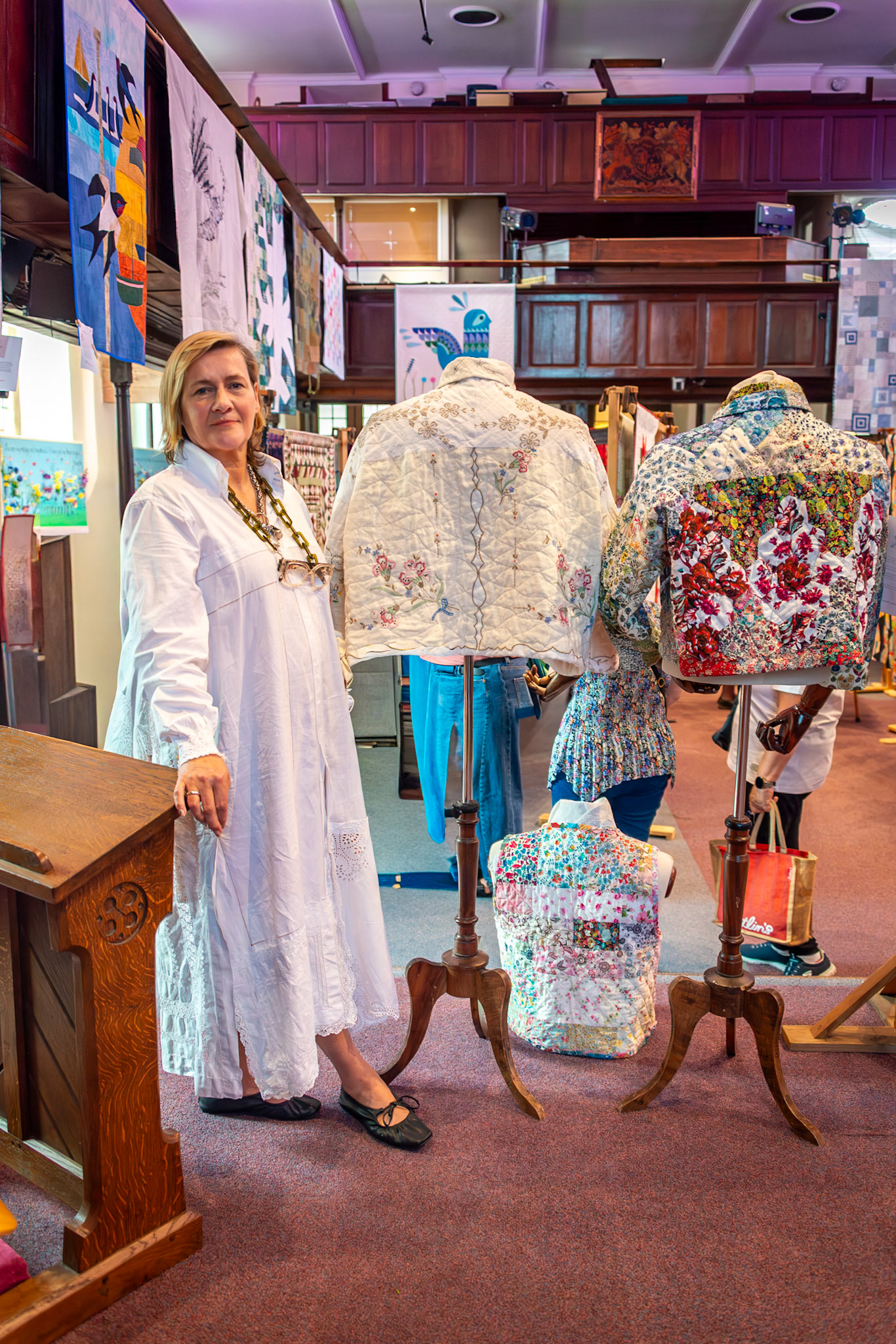  Debbie with some of the very talented ladies of the Deal Dragonfly Quilting Group at their exhibition at St George's Church, 23rd August, 2025.