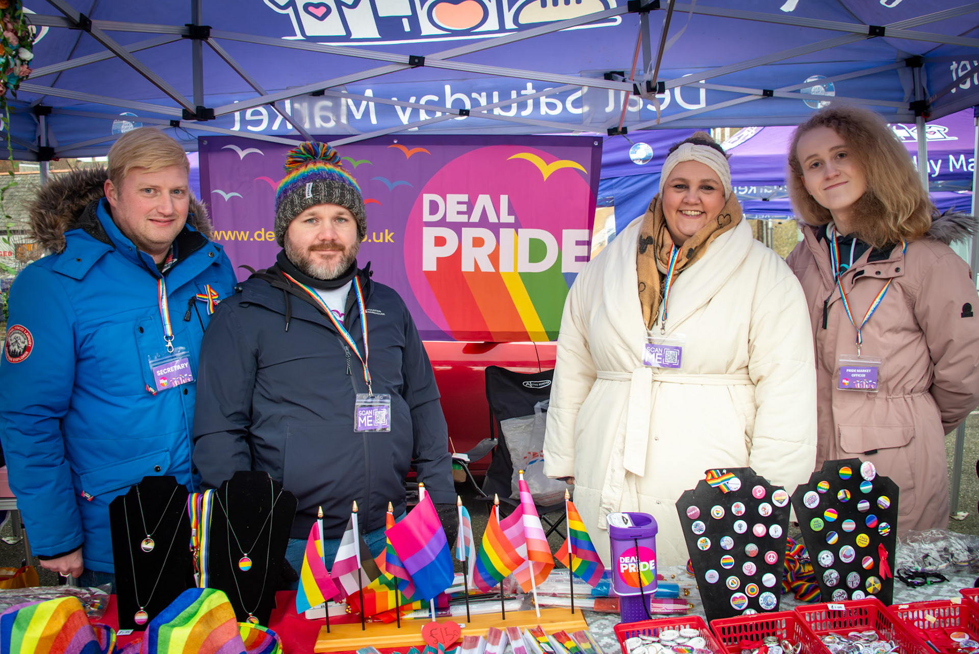 Chris, Paul, Sarah and Rose, volunteers for Deal Pride. Deal Market, Saturday, 18th January, 2025.