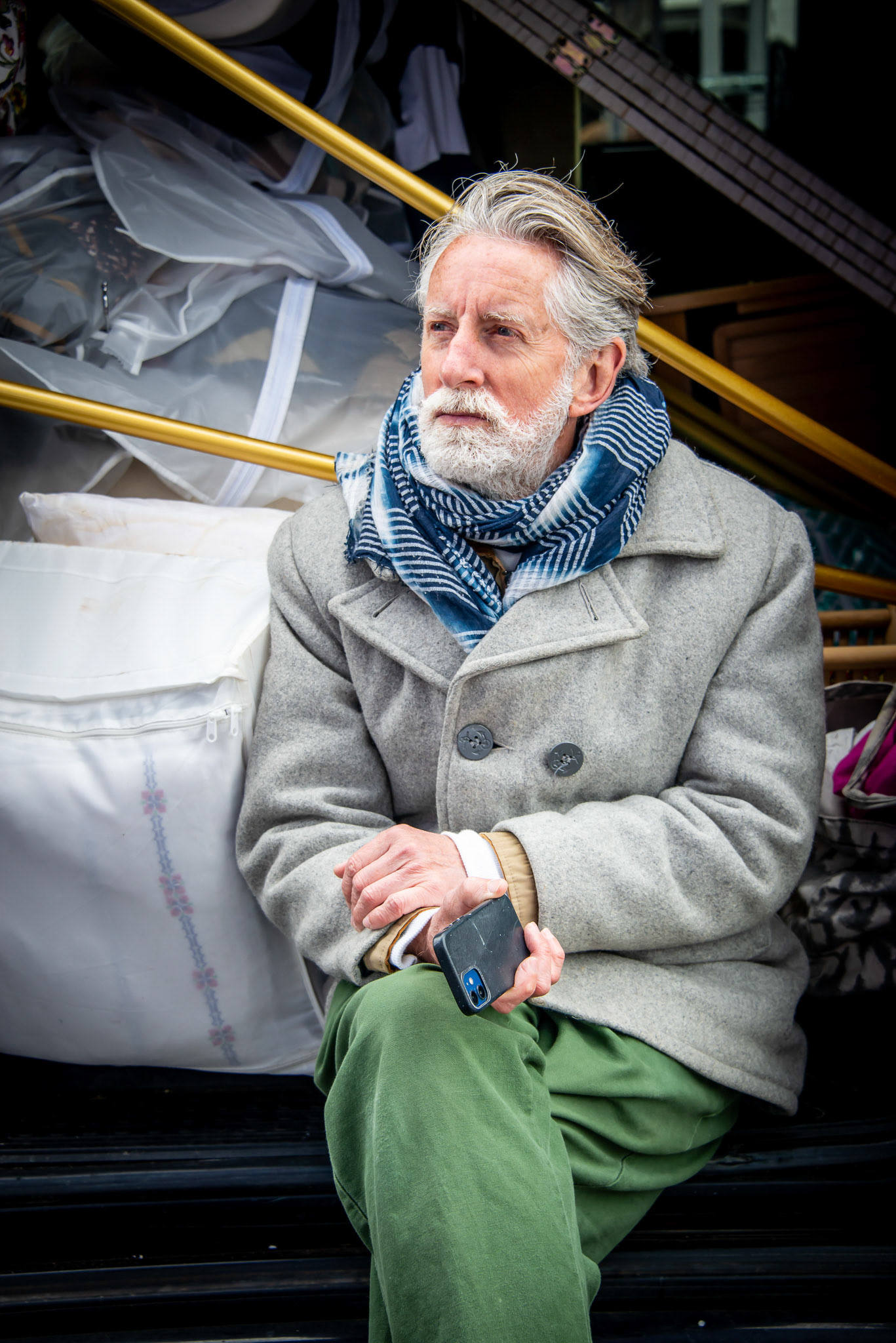 Gary, an antiques/bric-a-brac trader at his stall. Deal Saturday Market, 1st June, 2024.