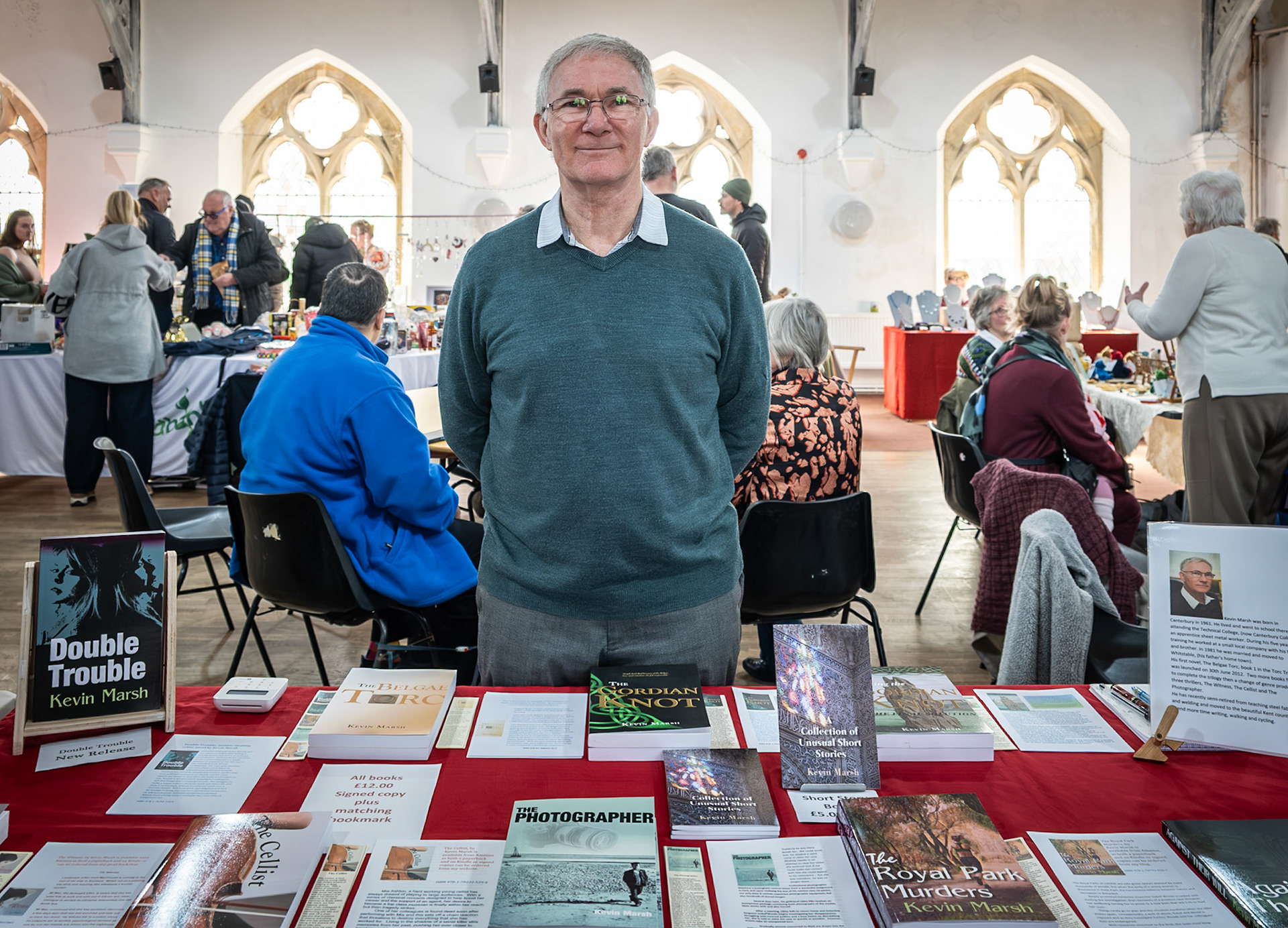 Kevin Marsh, an author at the Craft Fair, Landmark Centre, 14th March, 2026. Kevin was a metal worker and is now semi-retired from teaching steel fabrication and welding. Since 2012 he has written many novels.