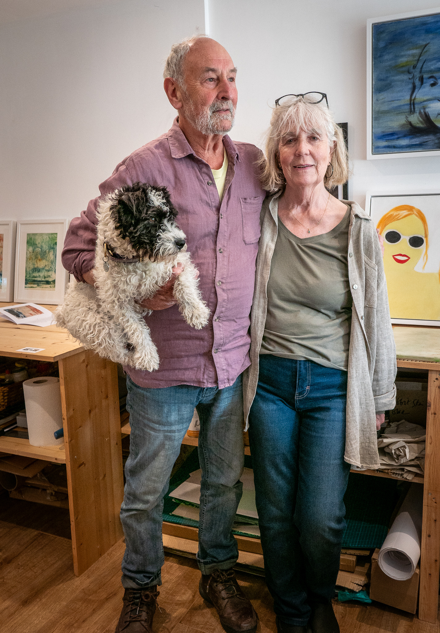 Philip and Susan Bennetta at their studio, South East Arists Open Studios, 8th June, 2025. Philip and Susan produce truly inspirational work including painting, printmaking, sculpture, film, music, poetry and hand sewn books and pamphlets. They collaborate with one another and with other artists.