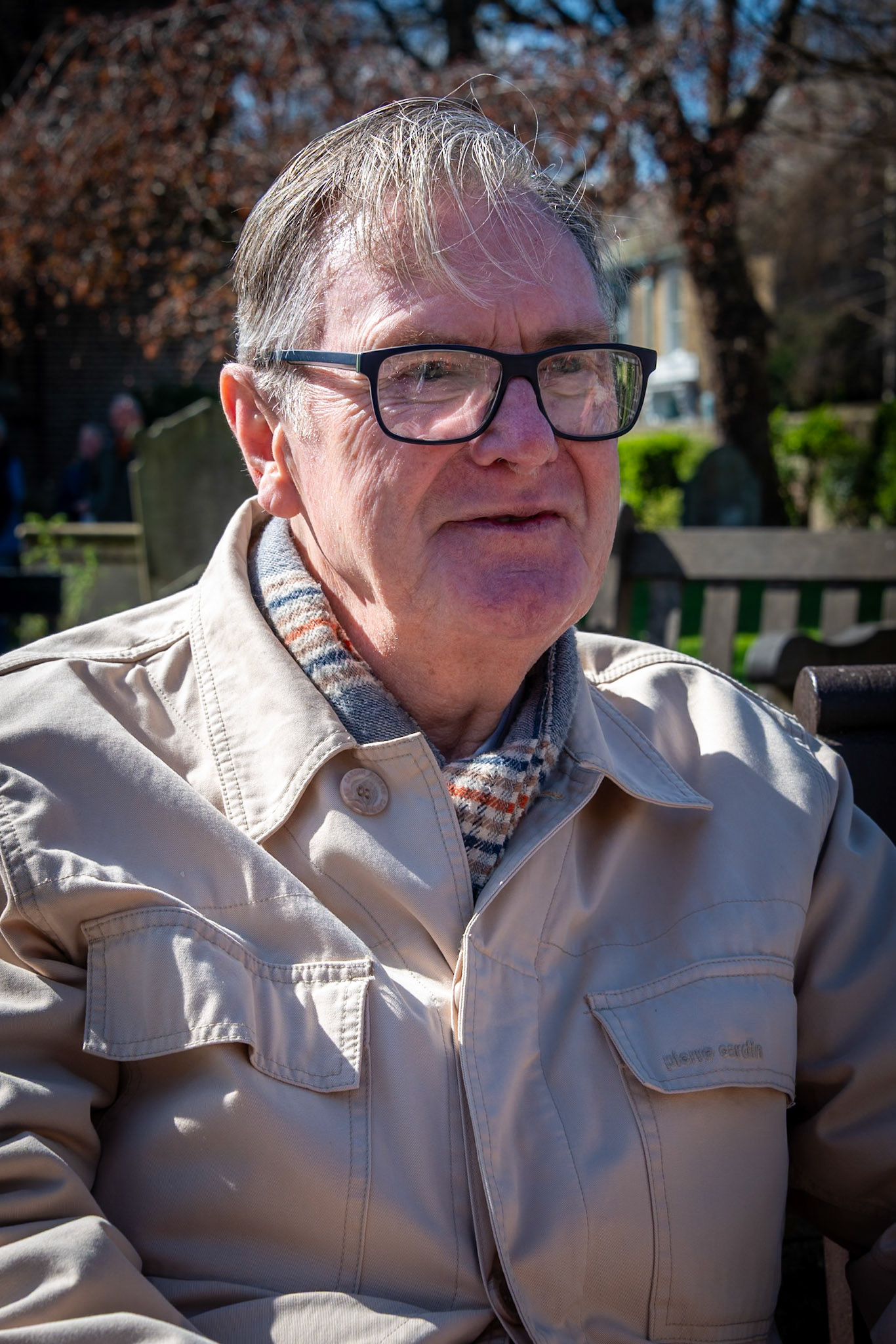 Bill enjoying the sun outside St Georges Church, 29th March, 2025.