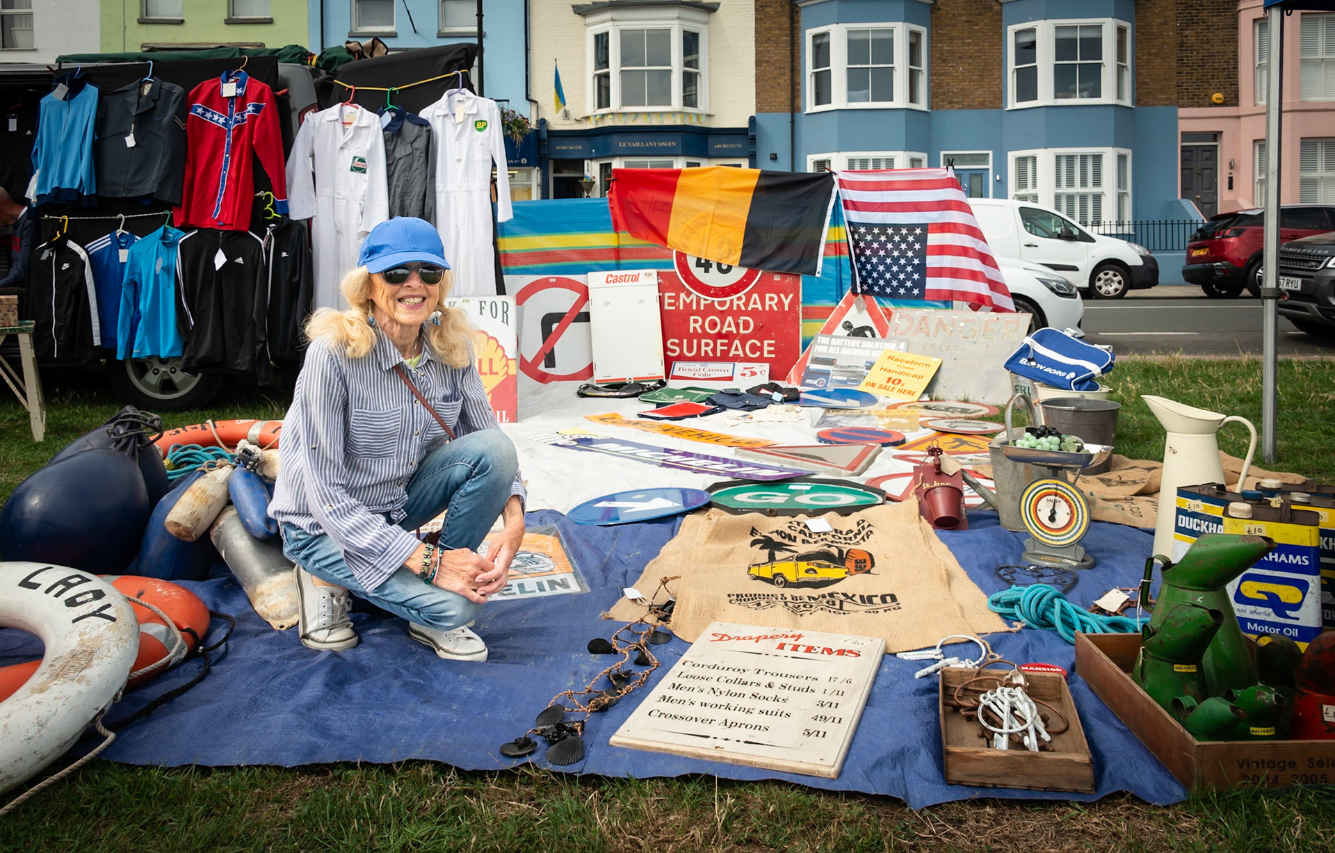 Susan, a collector of highway signage and other memorabilia. Walmer Green, 7th September, 2024.