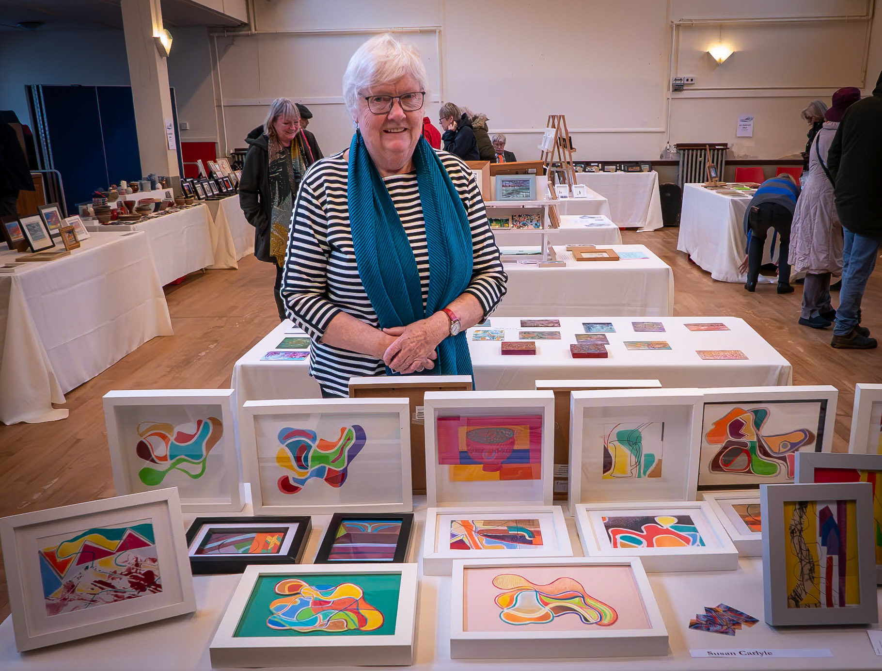 Susan at South East Artists, Postcard Art Exhibition at St Georges Hall, Deal. Saturday, 18th November, 2023.