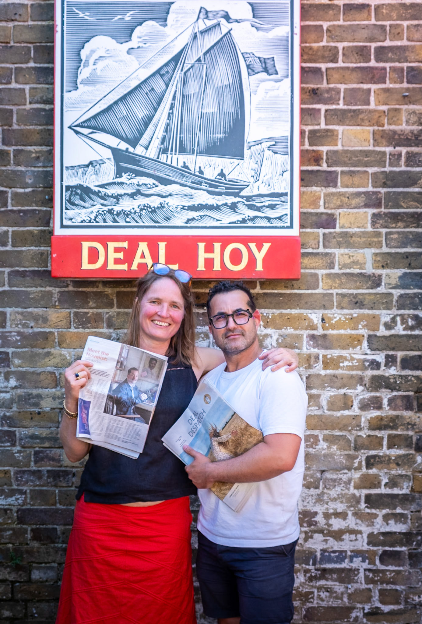 Lizzy Douglas with Xavier Le Clerc at the The Deal Despatch Launch, Deal Hoy, Duke Street, 2nd July, 2026. Xavier is an internationally renowned French-Algerian novelist who moved to Deal two years ago. Lizzy is a writer and interviewed Xavier for her article in the Deal Despatch. Lizzy also runs the superb butcher's shop, The Black Pig in St George's Passage, Deal. @xaviercharlesleclerc @blackpigdeal