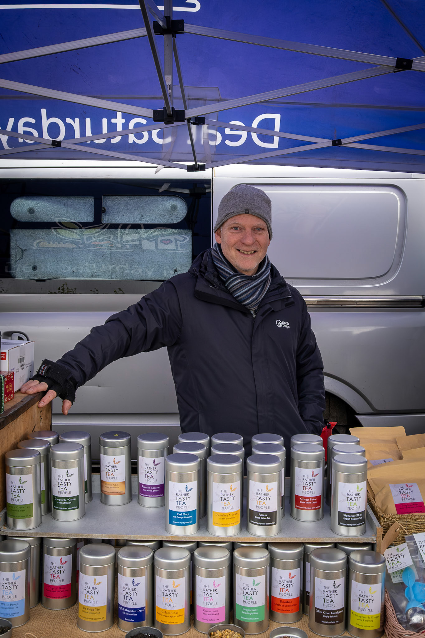 Jon of the company The Rather Tasty Tea People. Deal Market, 22nd November, 2025.