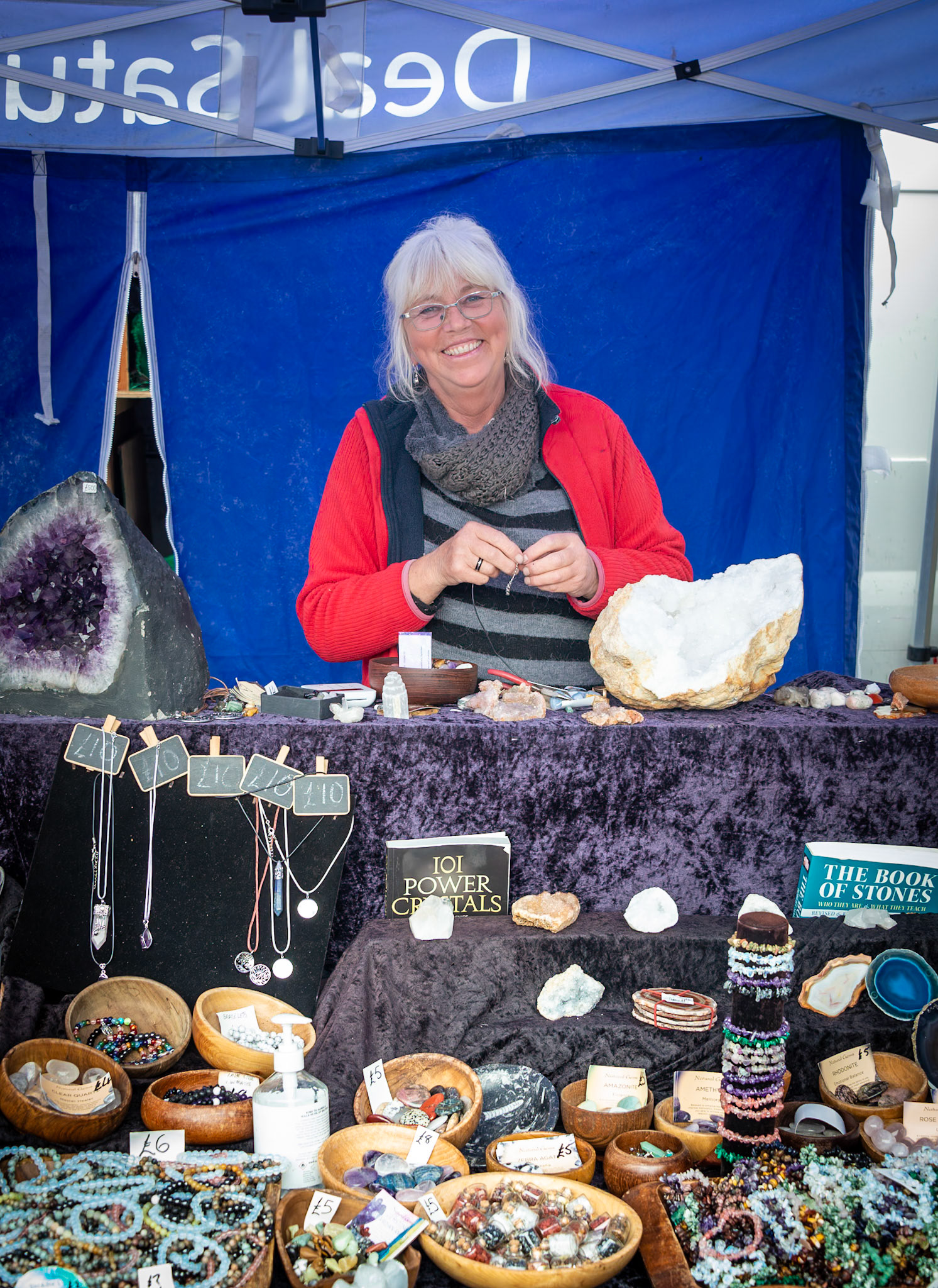 Amanda at her crystal gem stall in Deal Market, 26th October, 2024.