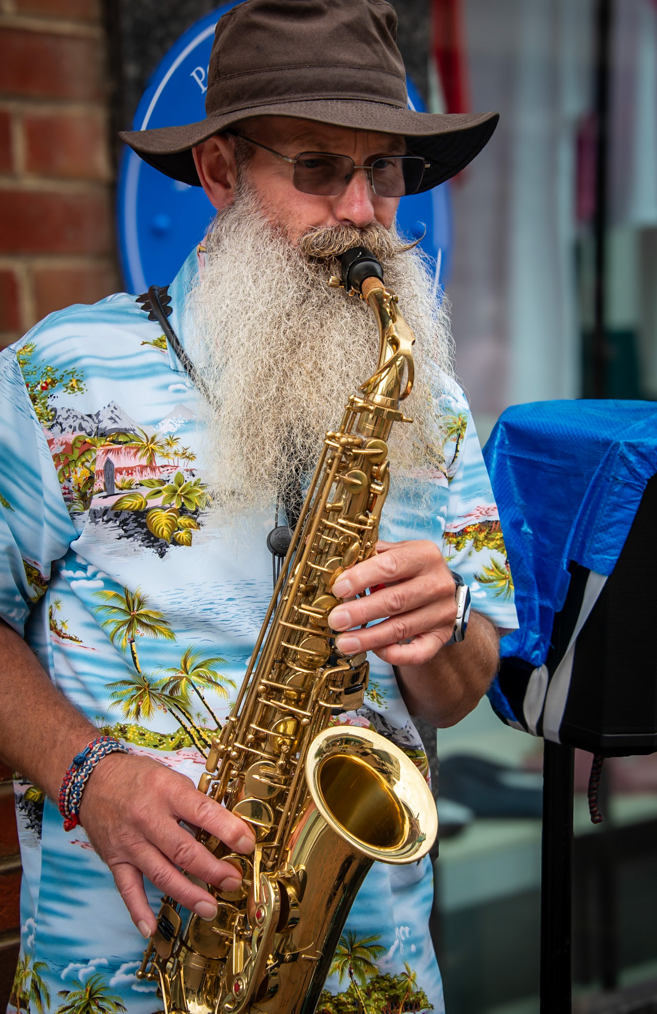 Charlie, a talented saxophonist from Ashford, busking in Deal High Street, 7th September, 2024.