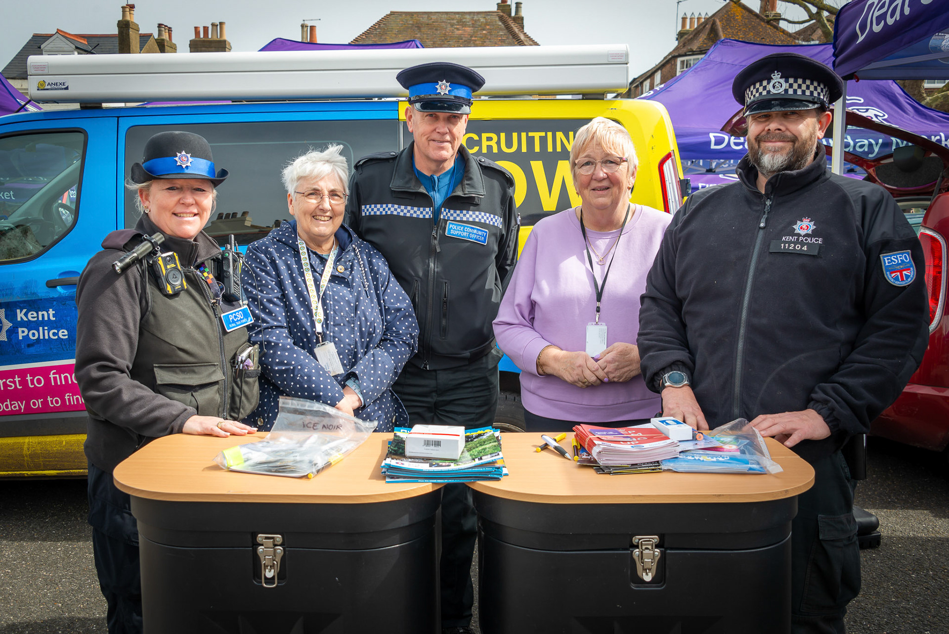 Kent Police and My Community Voice promoting neighbourhood safety at Deal Market, 6th April, 2024.