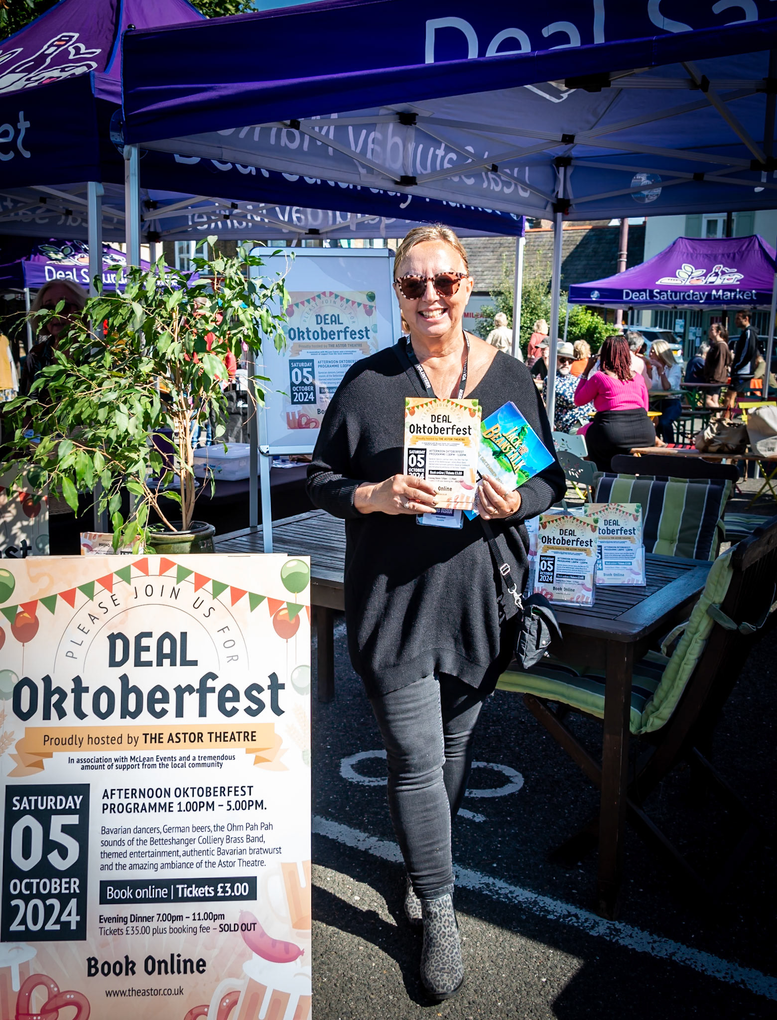 Derby, a volunteer at the Astor Theatre promoting the Deal Oktoberfest, Saturday, 5th October. Deal Market, Saturday, 14th September, 2024.