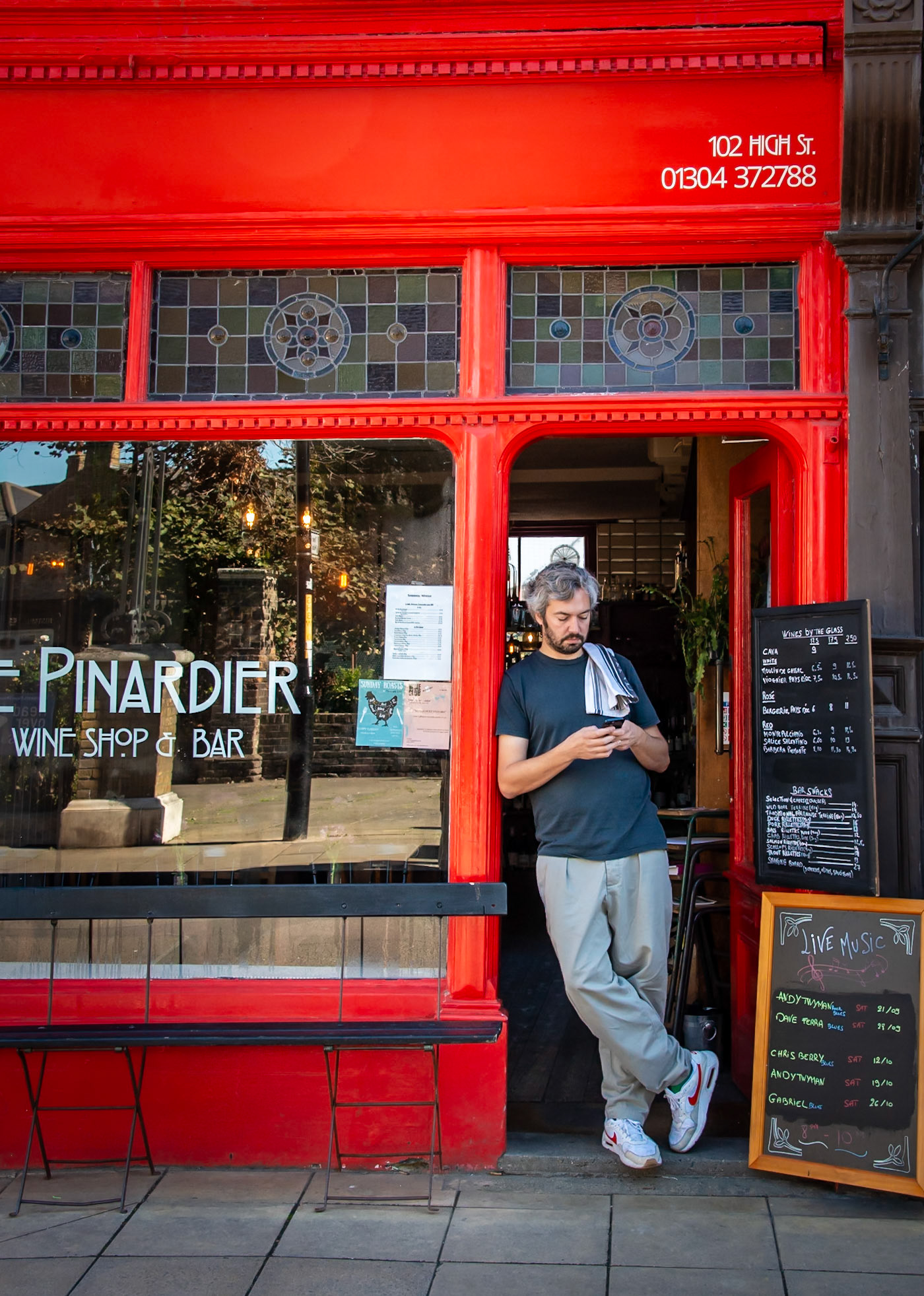Benoit, proprietor of the classy wine bar, Le Pinardier, Deal High Street, 28th September, 2024.