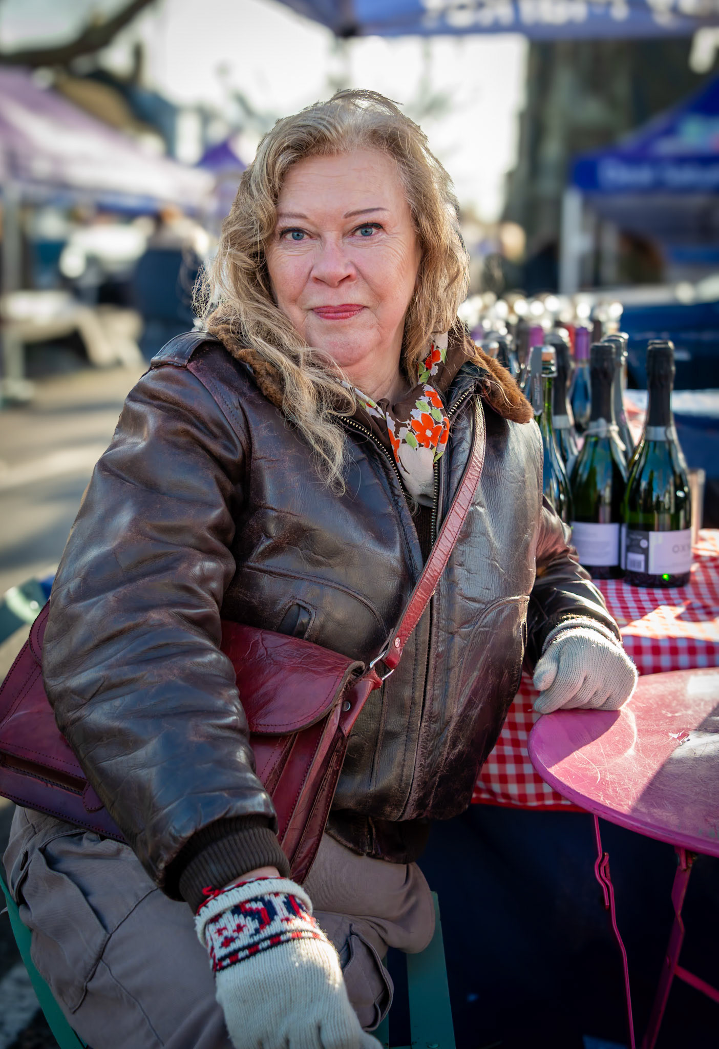 Josephine (not her real name). An artist visiting from Margate. Pascal's Wine Stall, Deal Market, 6th January, 2023.
