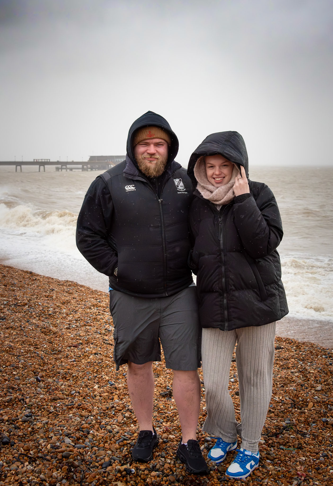 Tom and Alice, of Sandwich, viewing the waves at Deal Beach. New Year's Day, 2025.