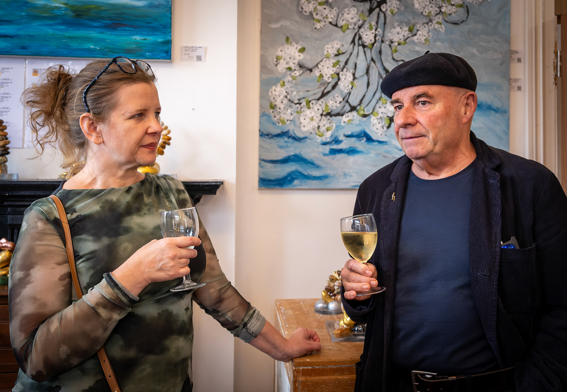 Sylvie and John at the launch of Stephanie Fuller's Gallery, Walmer Castle PH, 11th October, 2025. Sylvie teaches French and John is an Artist and Antique Jeweller. 