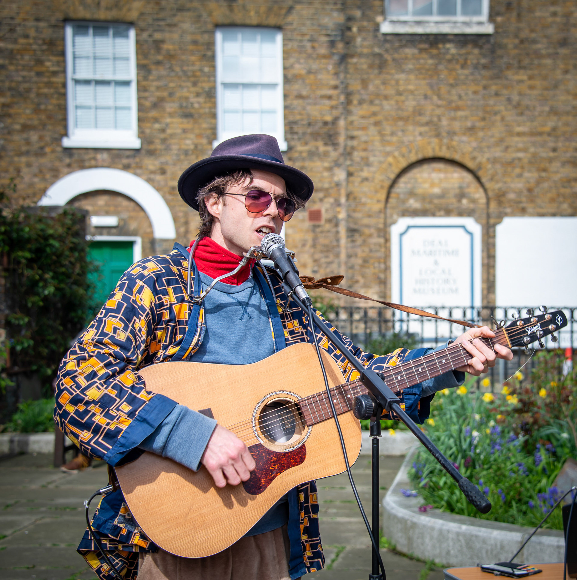 Callum Sutton, a regular and talented performer on the streets of Deal. St George's Church, High Street, Deal, 22nd, March, 2024.