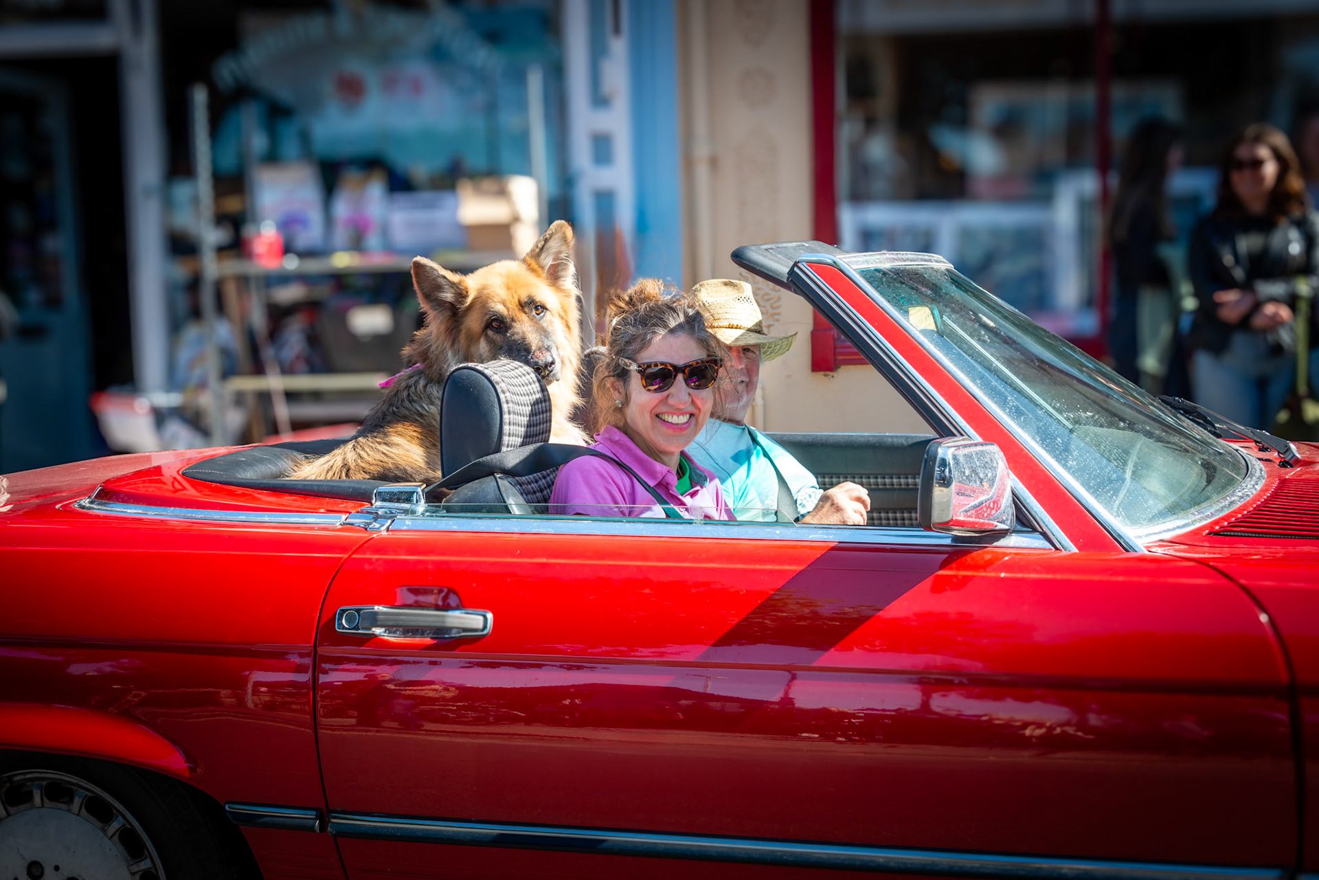 Jasmine, David and their dog, Winston, driving through Deal High Street, 14th September, 2024.