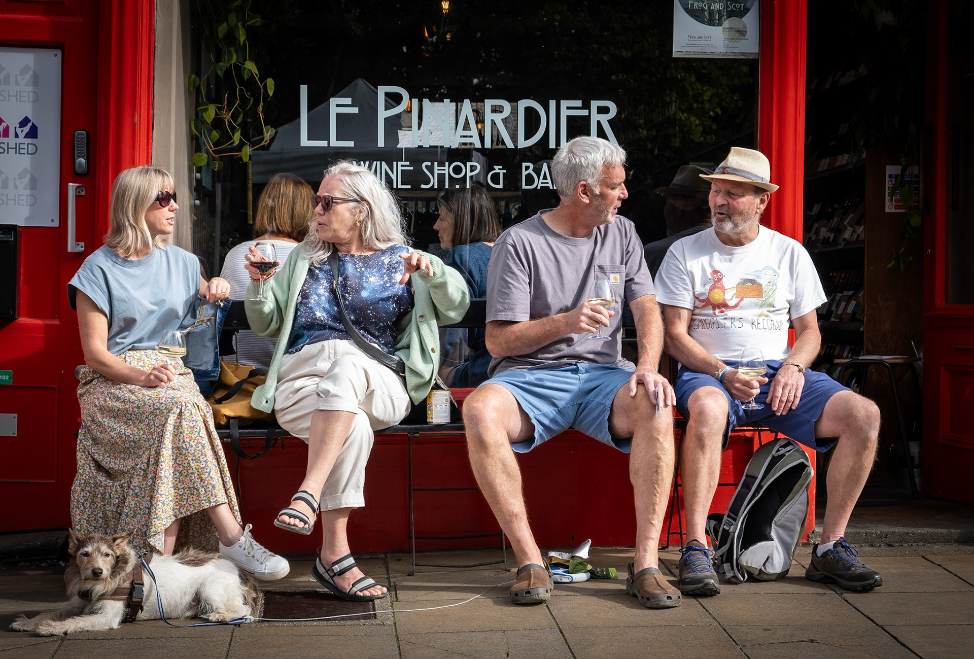Visitors from the Medway Towns outside Le Pinardier on market Day.