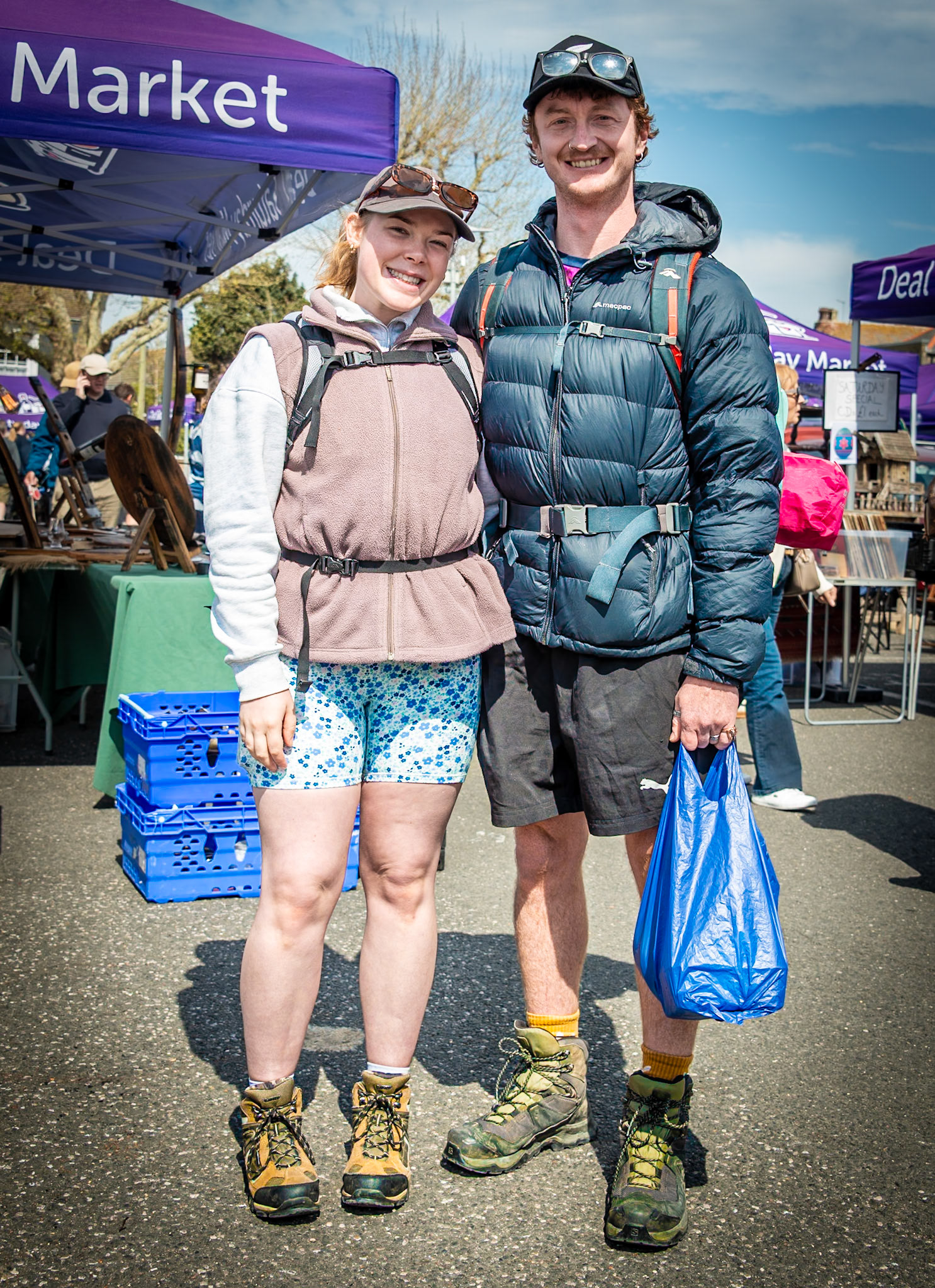 Gabby and Tom, from Wellington, New Zealand, living and working in London. Gabby is a teacher and Tom is an ecologist. Deal Market, 19th April, 2025.