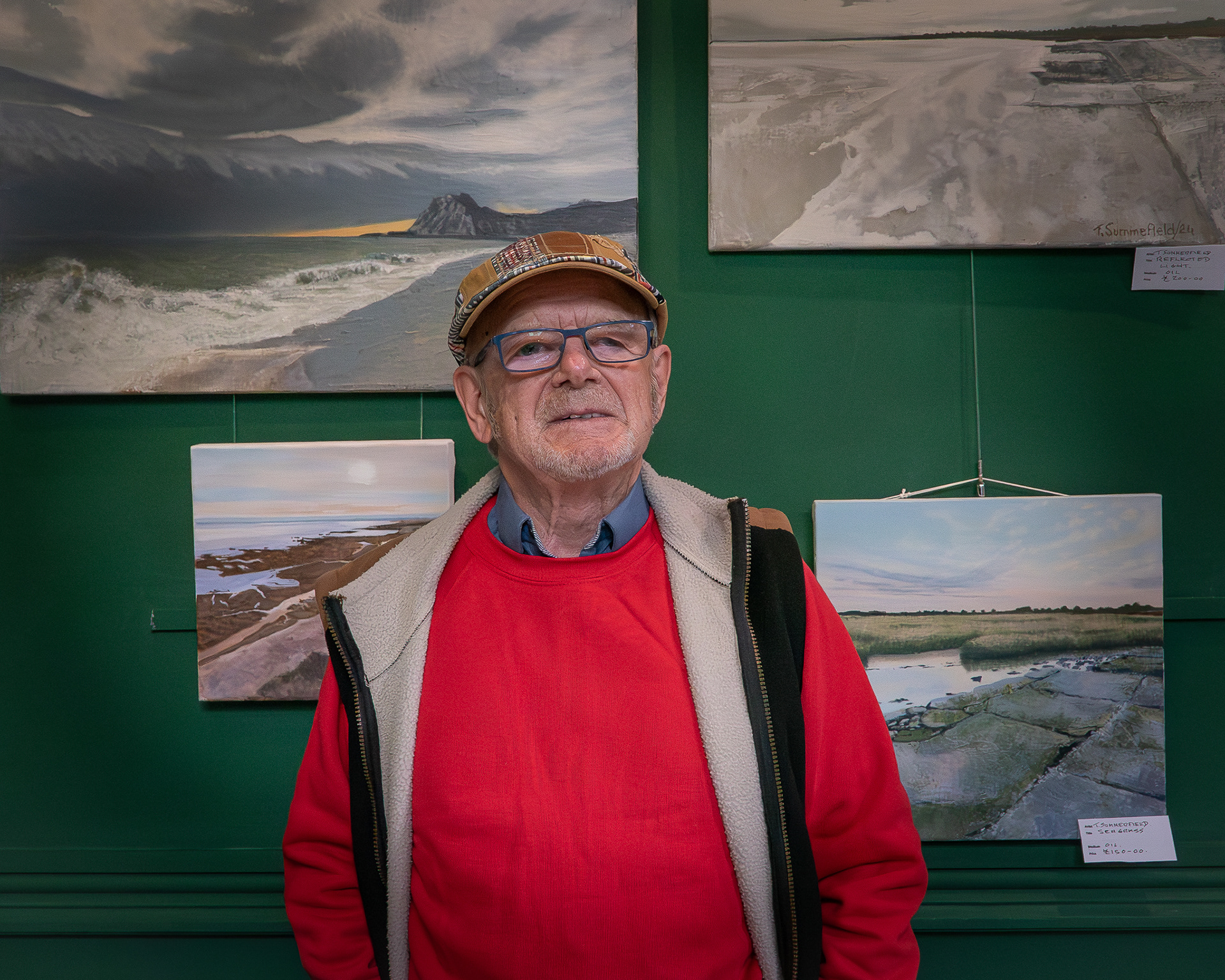 Trevor Summerfield, a painter, at a private viewing of his work at the SEAs Gallery, Astor Theatre. 6th May, 2025. 