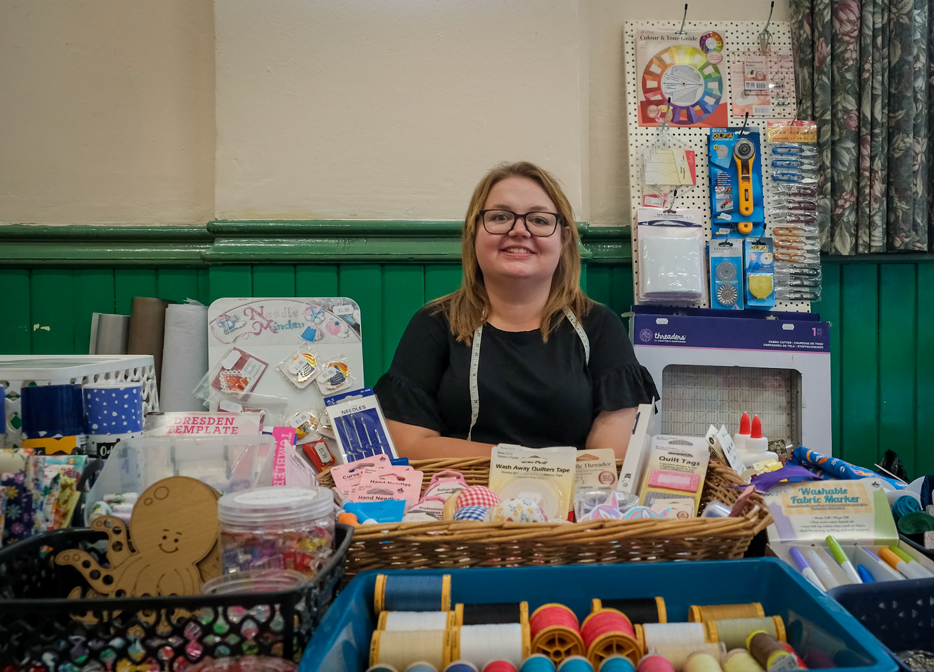 Danni a supplier of craft materials from Bee Crafty Bee Happy, 49 The Strand, Walmer. The Phoenix Quilter's Exhibition, Trinity Church, Union Road, Deal, 29th August, 2026. www.beecraftybeehappy.co.uk