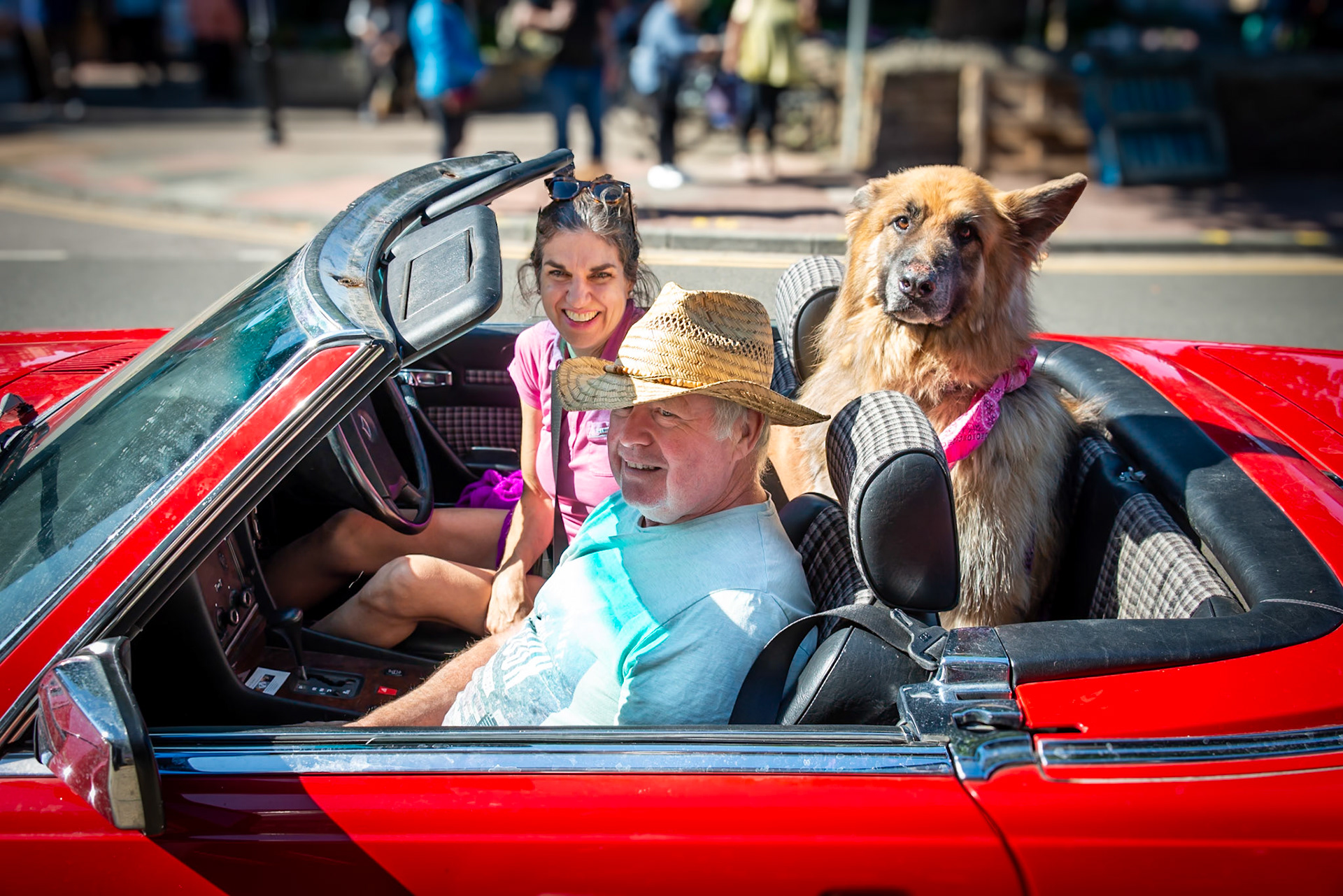 Jasmine, David and their dog, Winston, driving through Deal High Street, 14th September, 2024.