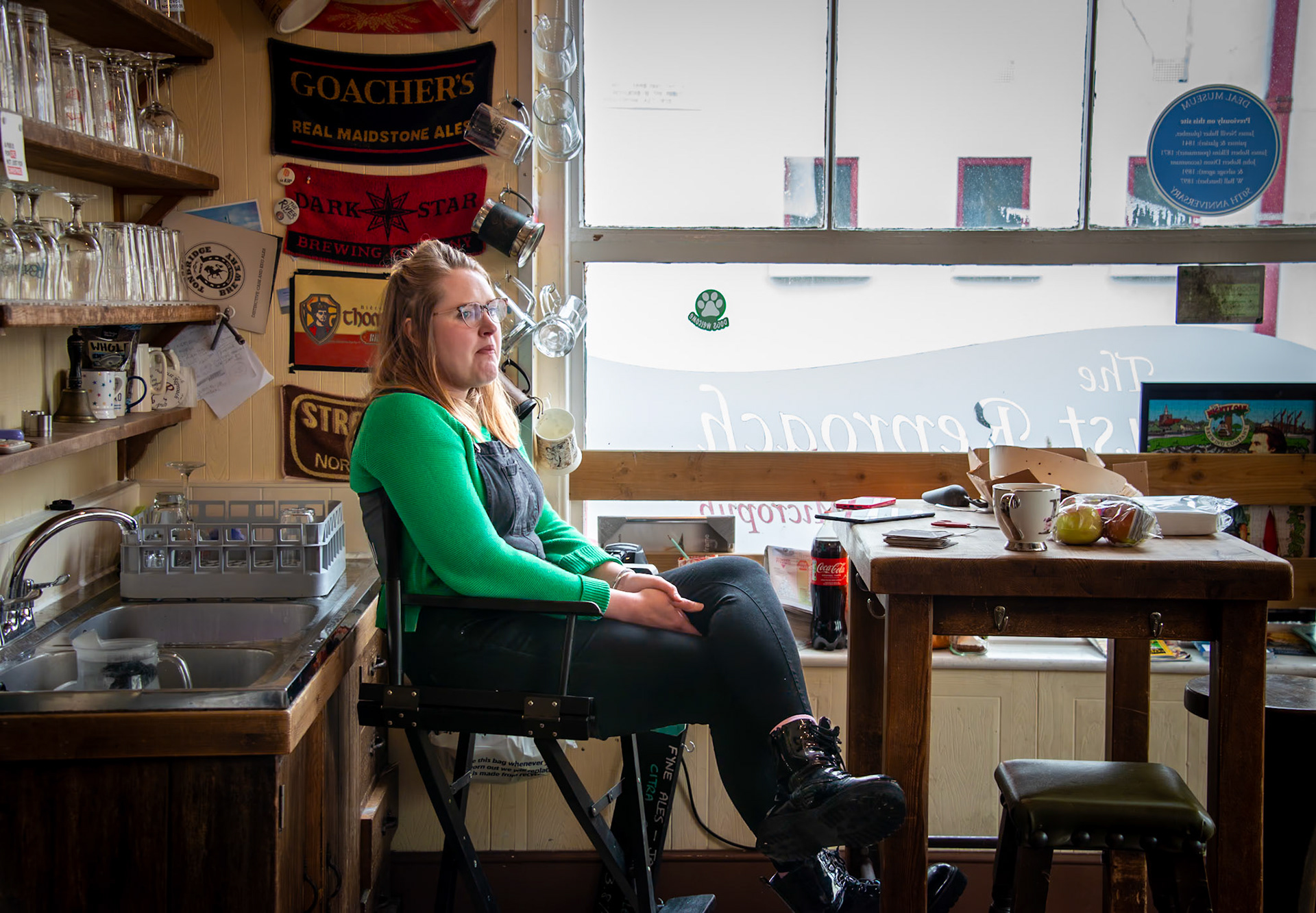 Bronwen, the convivial host, front of house and daughter of the owner of The Just Reproach; Deal's Micropub, King Street.  'Cheese Sunday', 3rd March, 2024.