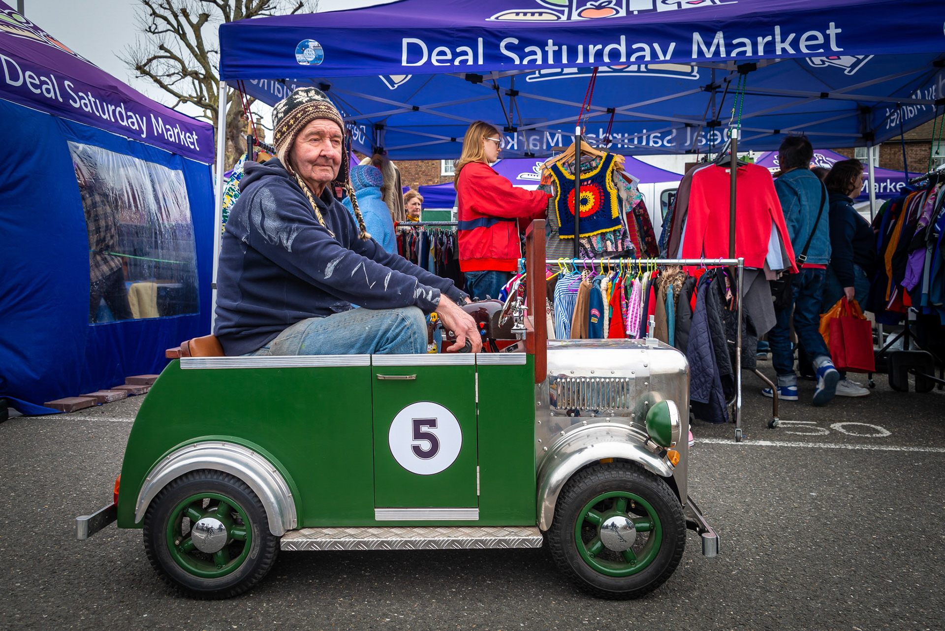 Peter Chittenden, Experimental Inventor, banjo and ukulele maker and converter of mobility scooters. Deal Market, Saturday, 6th April, 2024.