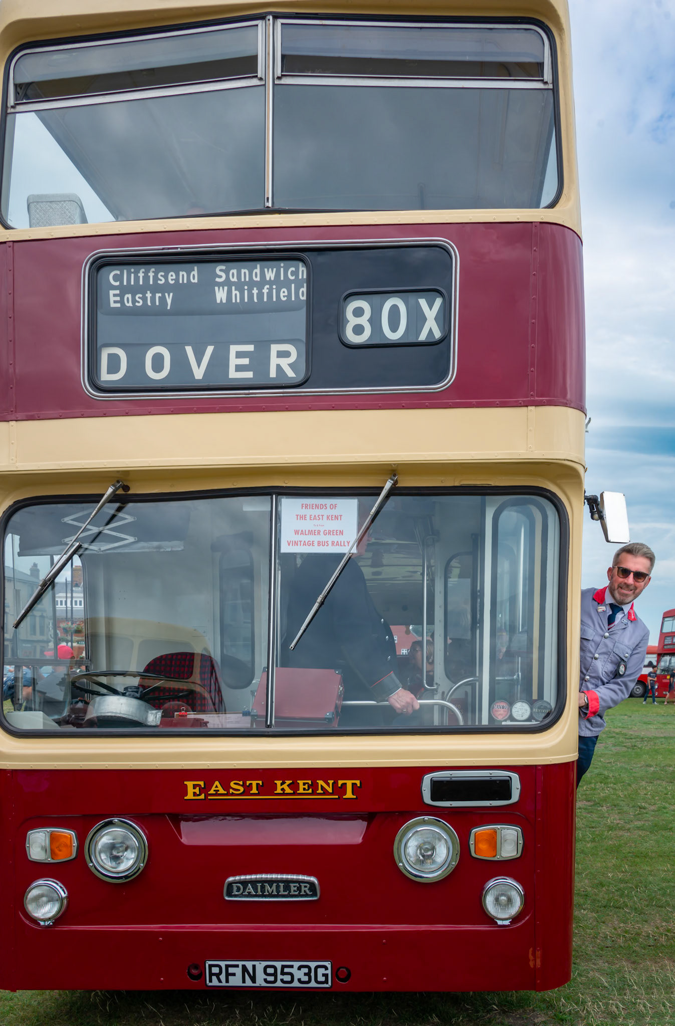 James, owner of a vintage East Kent bus. Walmer Green, 7th September, 2024.