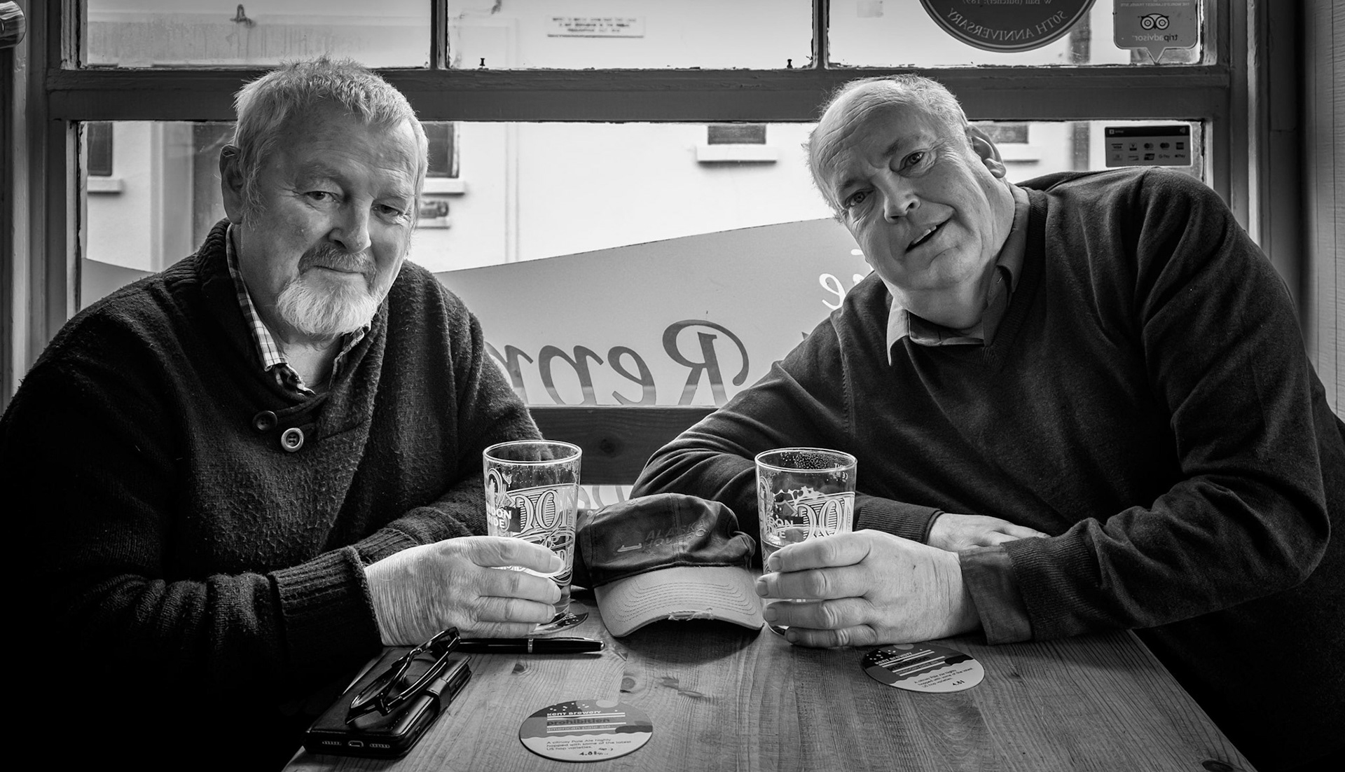 Michael McGahan and Jonathan Pickering at the Just Reproach, Deal. Michael was a Sea Captain in the Merchant Navy, contracted to the MOD. He went on to drive hovercrafts in Alaska. Jonathan worked on the hovercrafts which once transported passengers across the Channel to France.