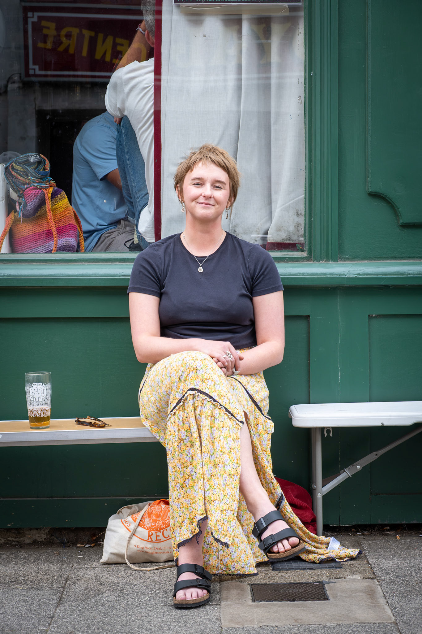 Bec, an abstract artist training to be an art therepist. Smugglers Records, King Street. 3rd August, 2025