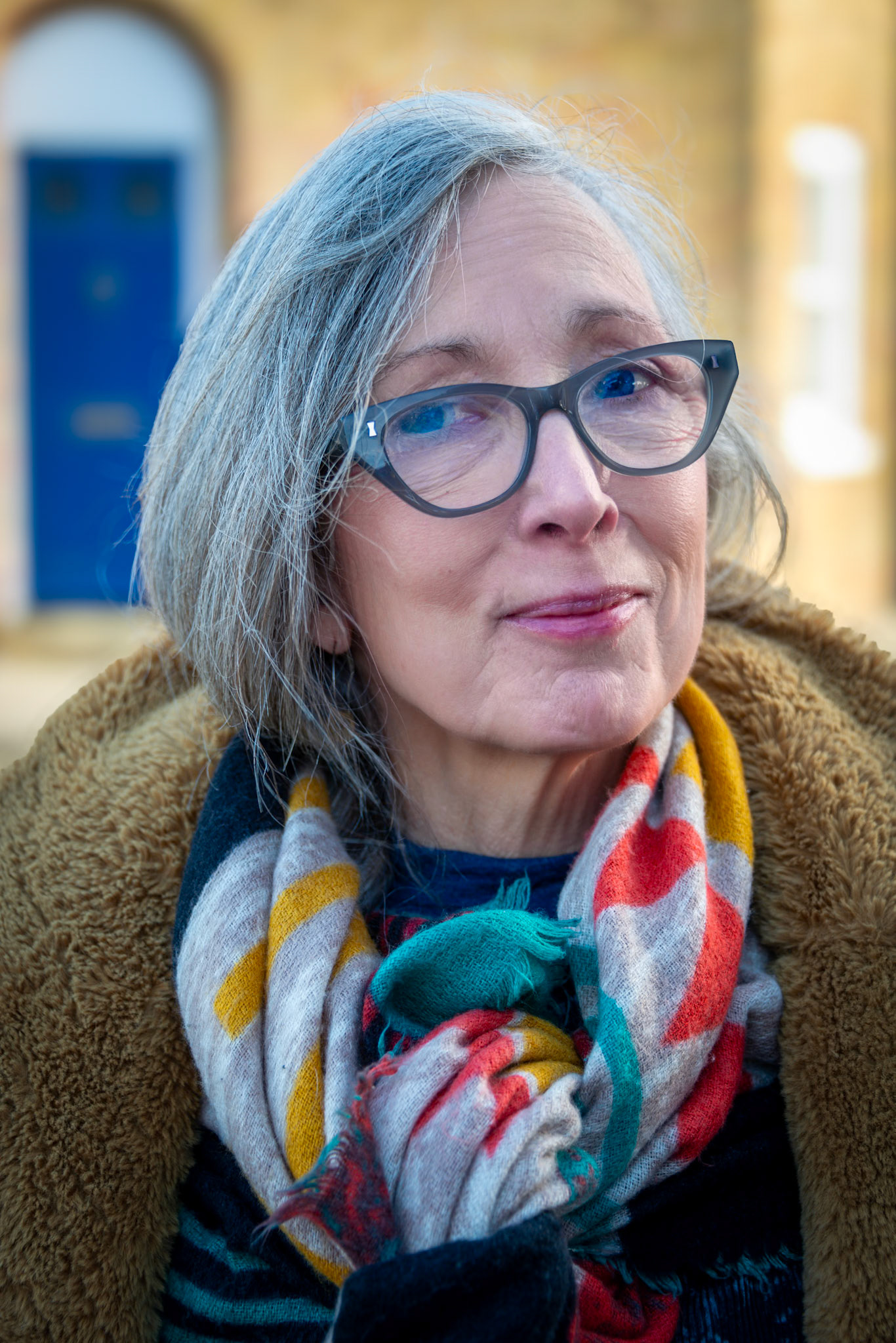 Poppy, a textile Conservator of the Museum of London. Outdoor coffee at Real Deal Roasters, Deal Market, 25th January, 2025.
