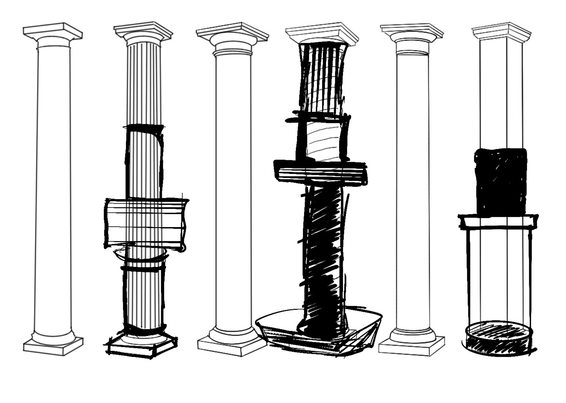 DRAWING OF CHANGING THE USUAL COLUMN STEP BY STEP