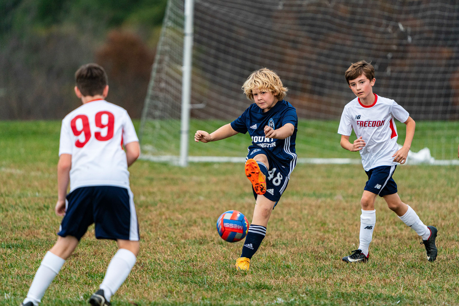 Reed sends the ball upfield as Mt. Washington defeats Freedom SC 2-1 in their final game of fall 2022.