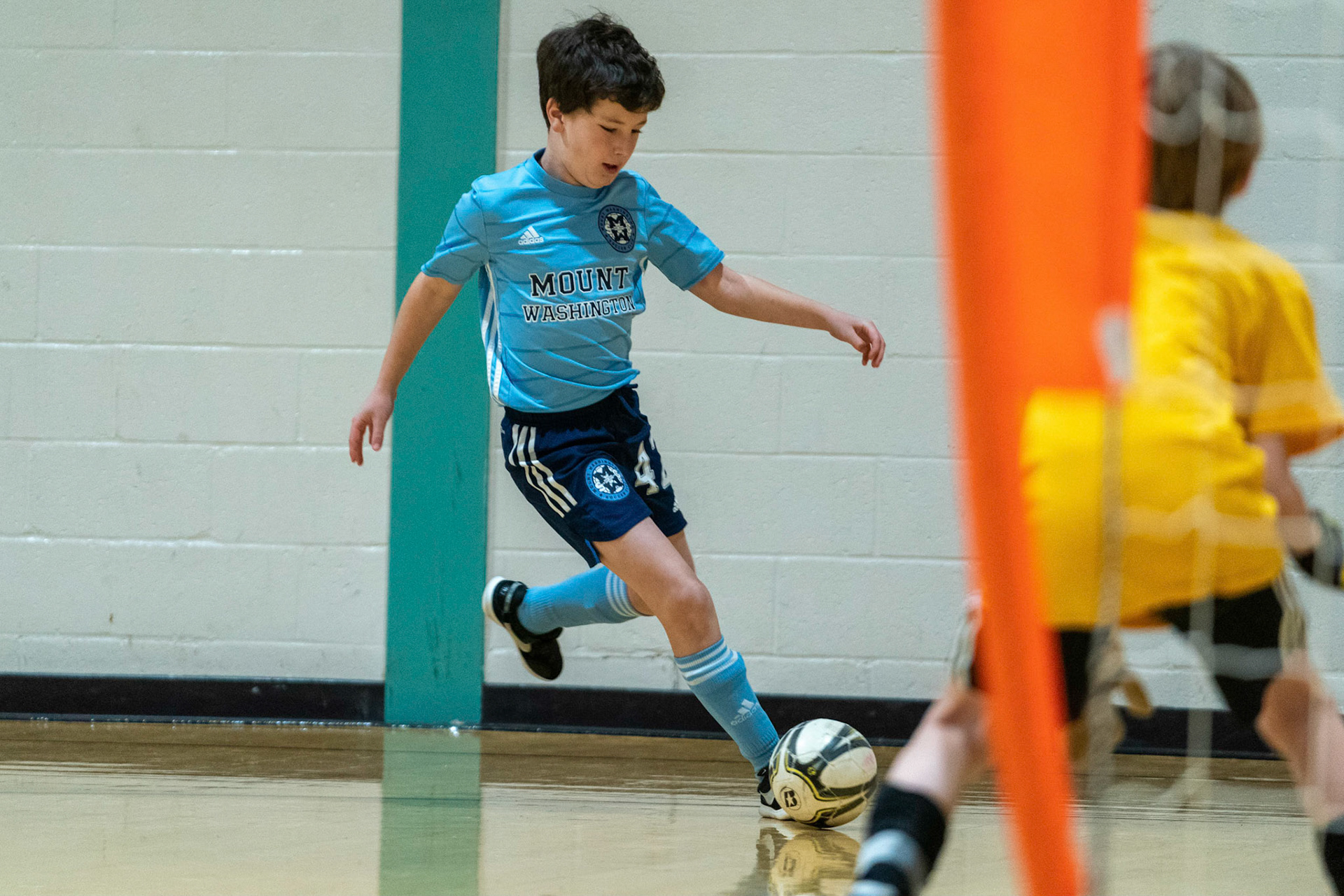 Cameron shoots in the first half of the Mt. Washington Soccer 22/23 11-3 victory over  Charles Village.