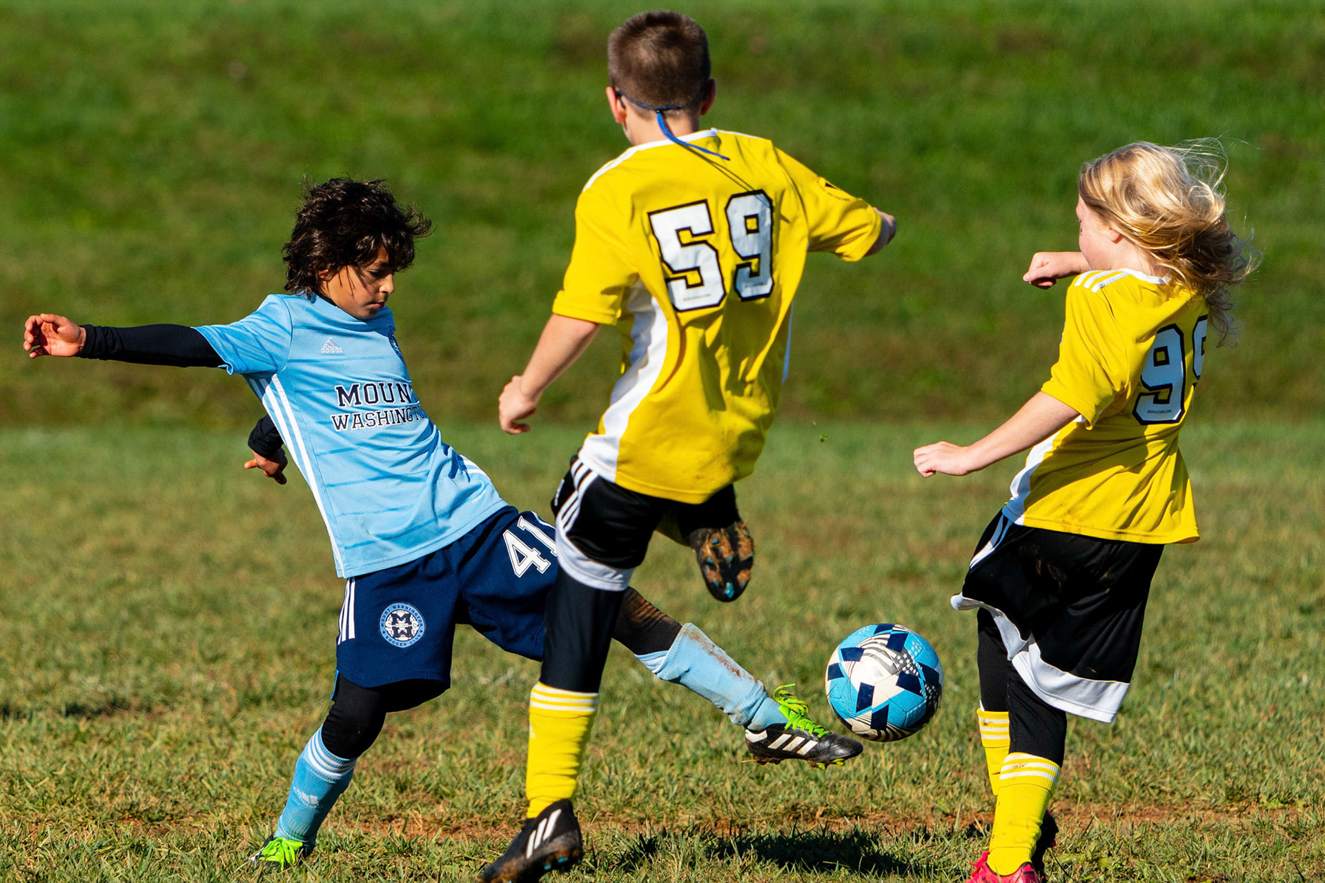 Anderson gets a toe in the way to kill the opposing team’s attack in the Mt. Washington Boy 12 travel team tournament 3-1 win over the Jefferson County Youth Soccer League on October 8, 2022.