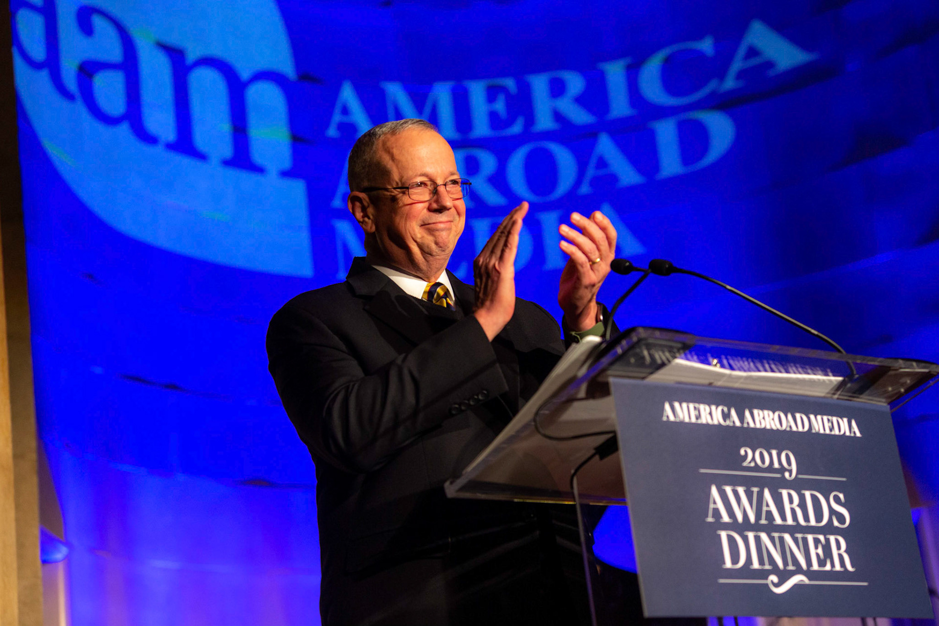 America Abroad Media (AAM) presents their annual gala awards dinner at the Andrew Mellon Auditorium in Washington D.C. on Tuesday, November 5, 2019. Honorees included Egyptian actress Yousra, Iranian activist and journalist Masih Alinejad, and film director Peter Berg.