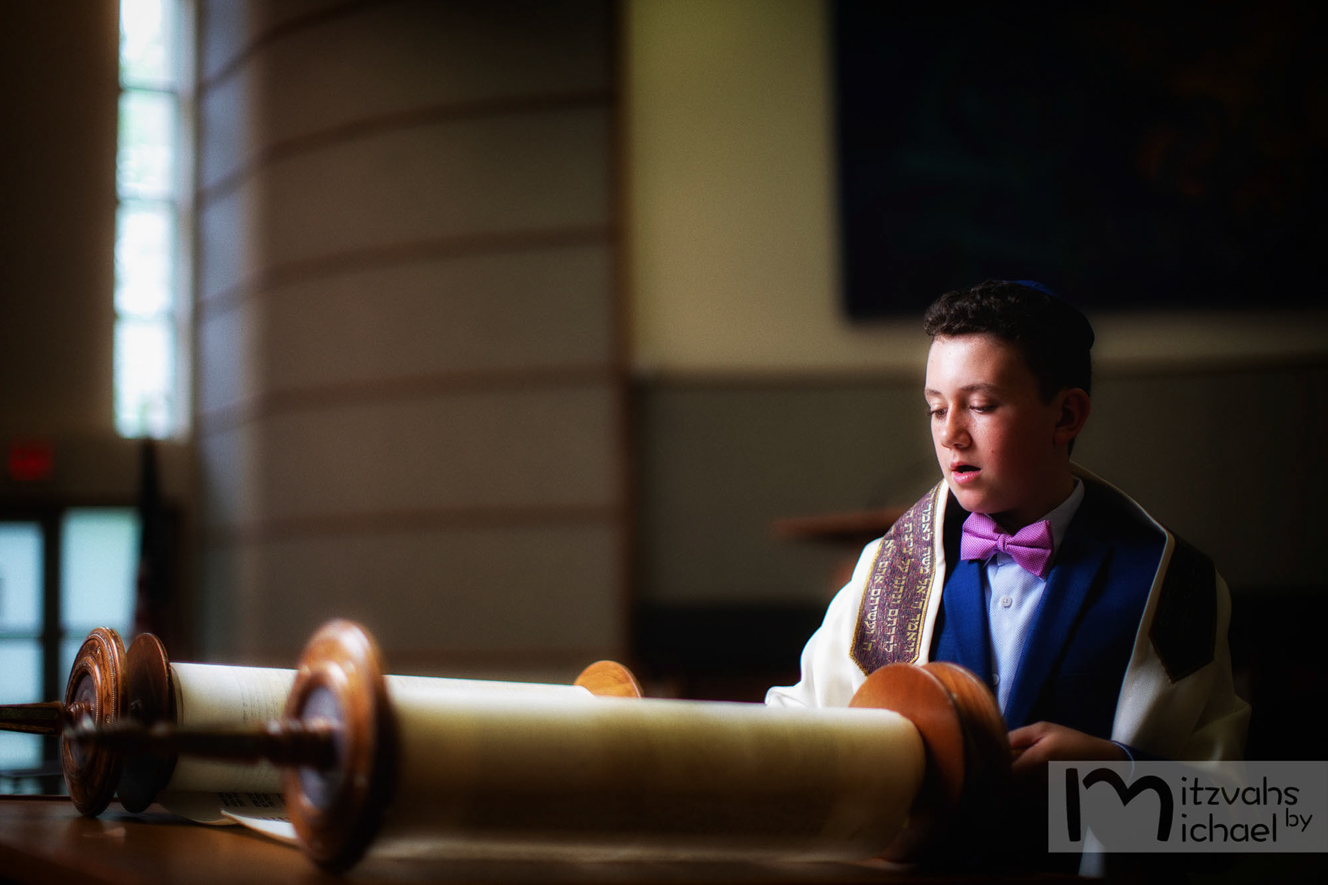 Garrett's Bar Mitzvah rehearsal and portrait session at Beth El Congregation in Bethesda, MD.