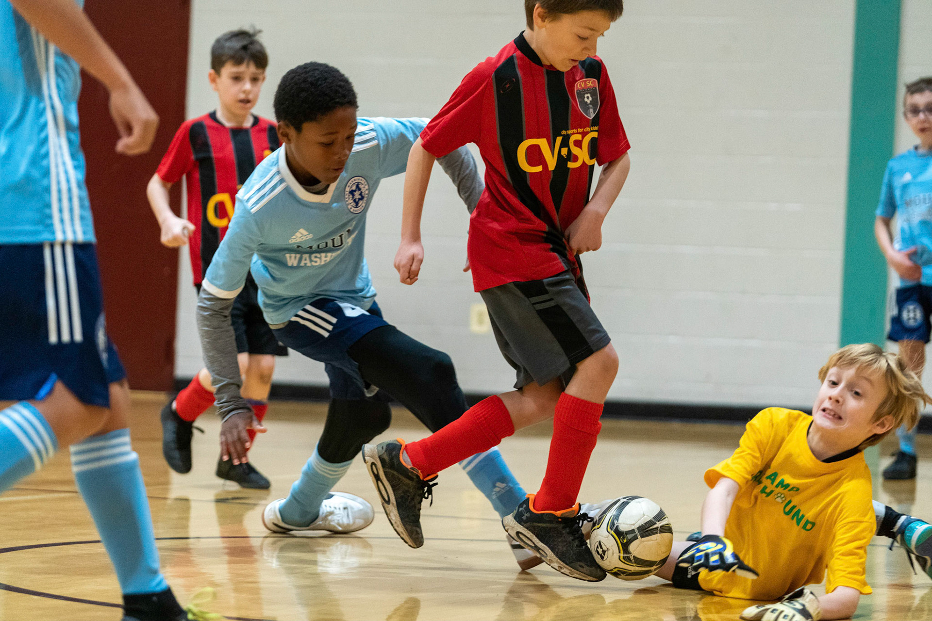 Treme's shot gets blocked in the first half of the Mt. Washington Soccer 22/23 11-3 victory over  Charles Village.